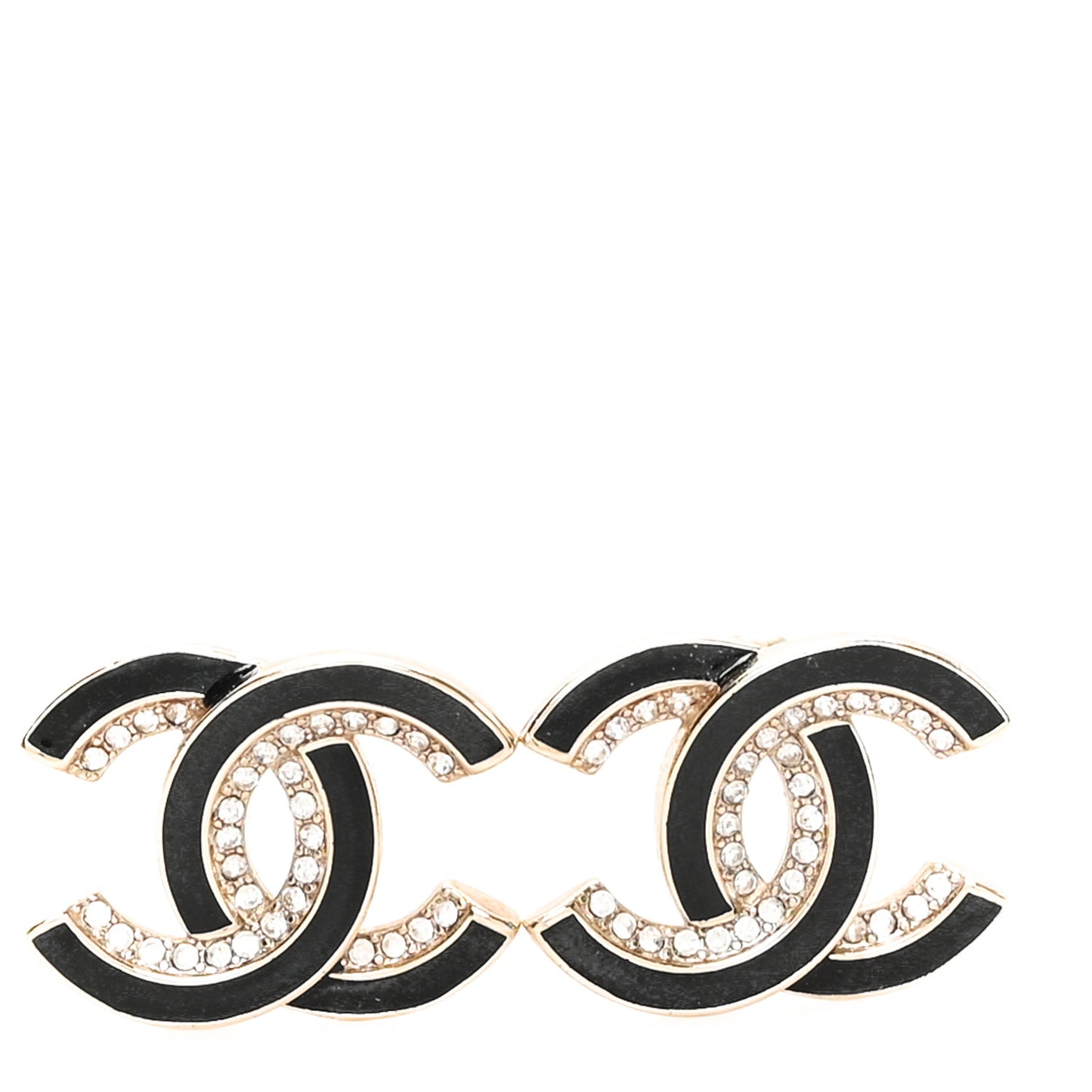 Crystal Enamel CC Earrings Gold Black