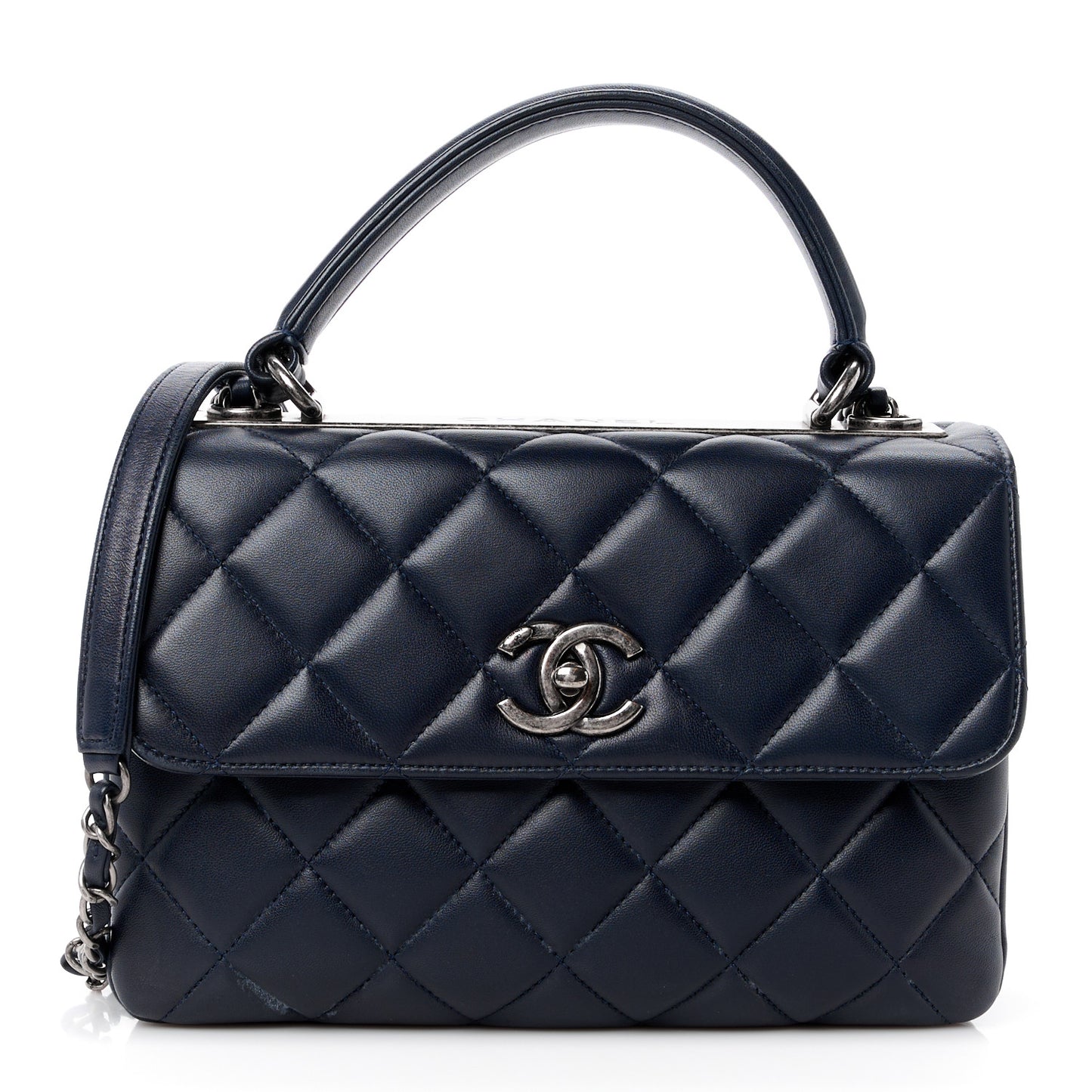 Lambskin Quilted Small Trendy CC Dual Handle Flap Bag Navy