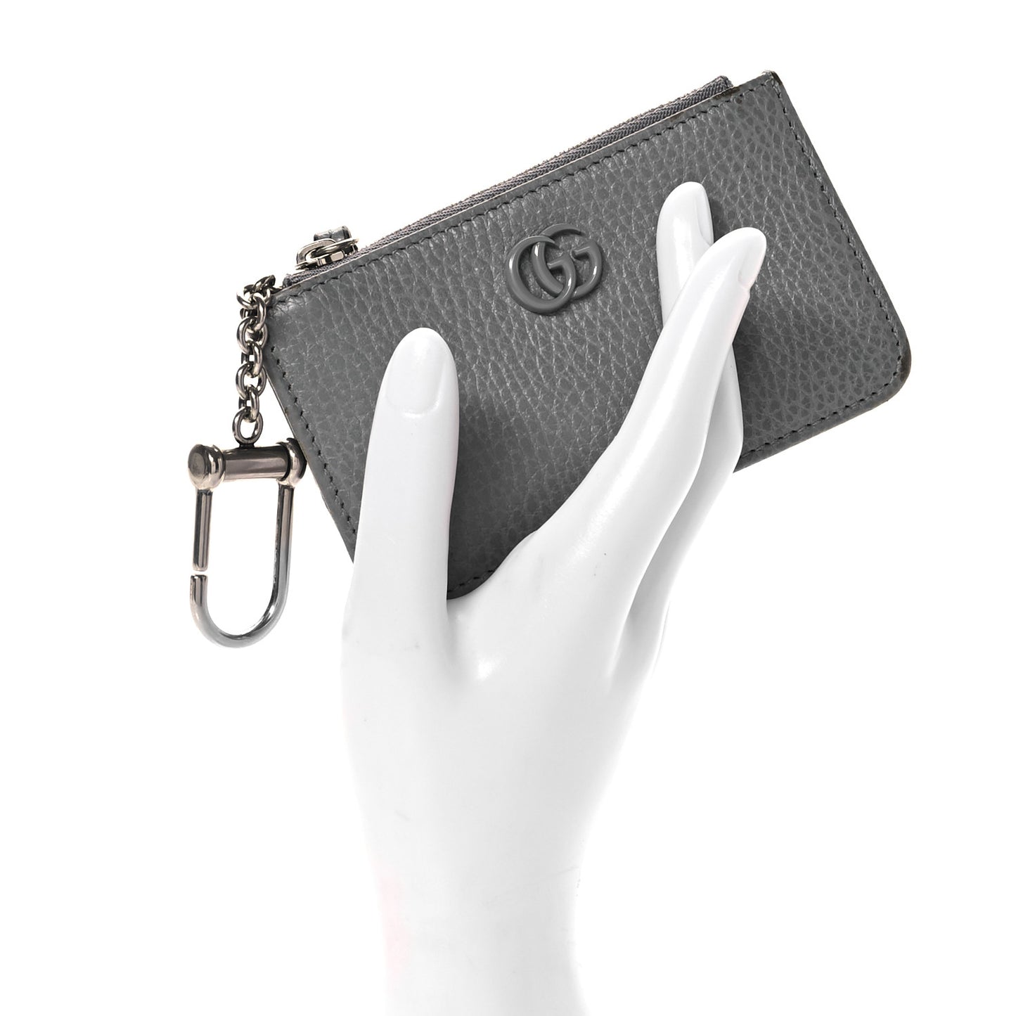 Dollar Calfskin Enamel Monochrome GG Marmont Key Case Card Holder Grey