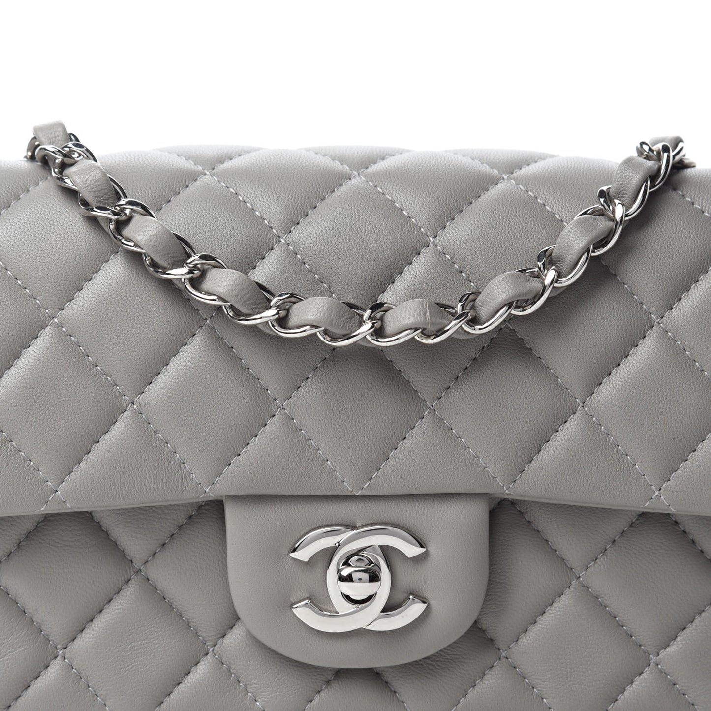 Lambskin Quilted Mini Rectangular Flap Grey