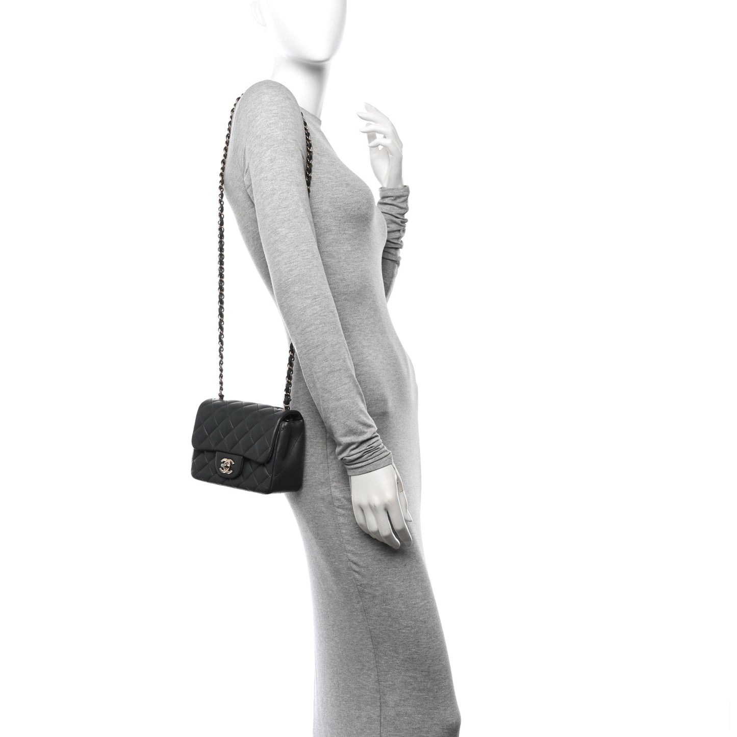 Lambskin Quilted Mini Square Flap Dark Grey