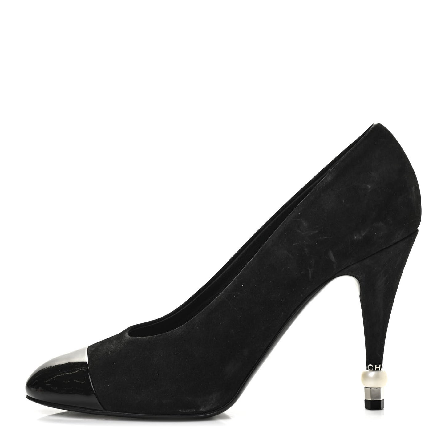 Patent Suede Calfskin Pearl Cap Toe Pumps 40 Black