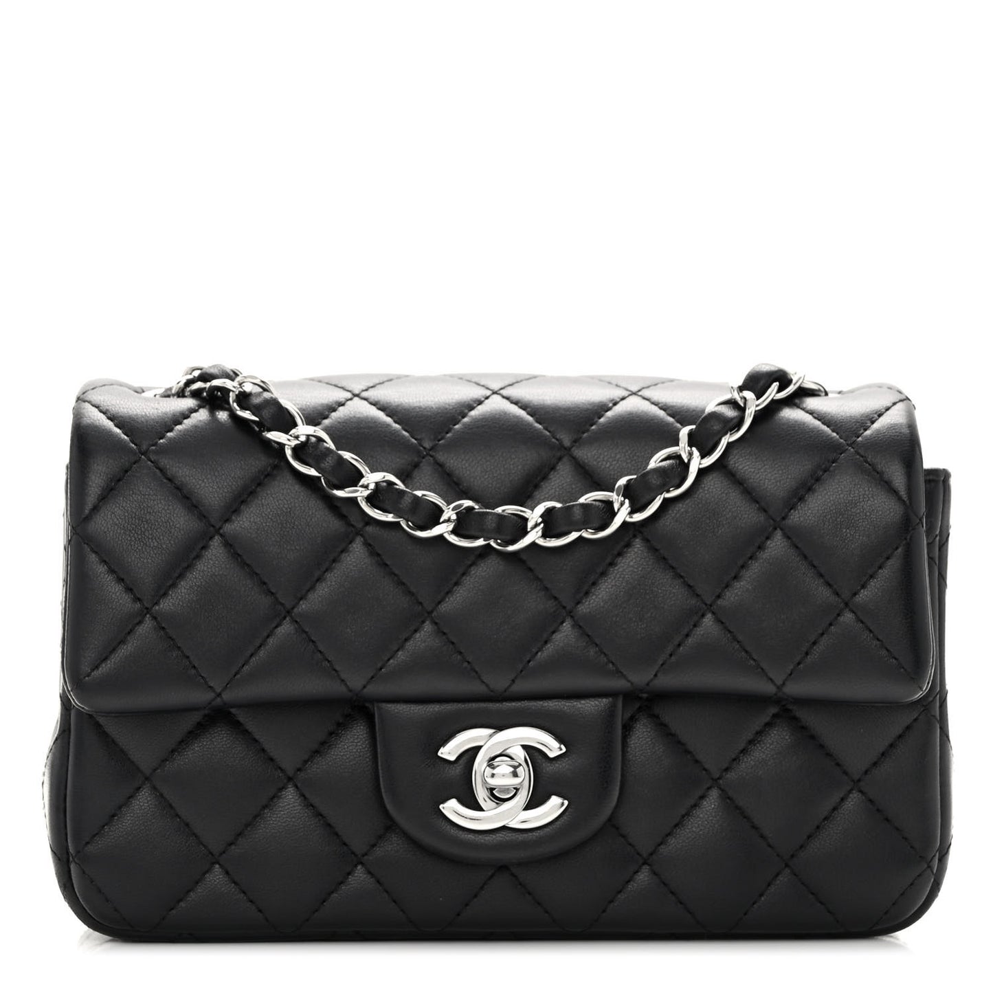 Lambskin Quilted Mini Rectangular Flap Black