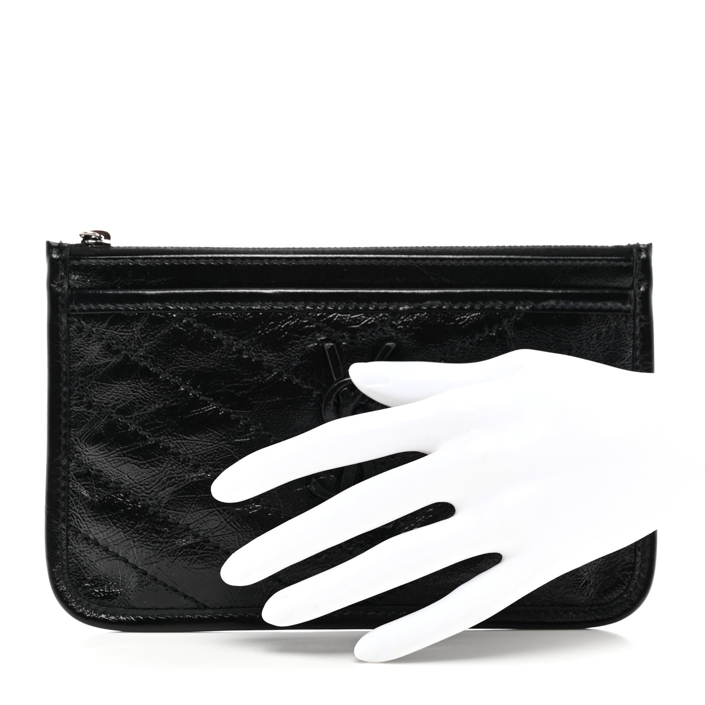 Crinkled Calfskin Matelasse Monogram Niki Bill Pouch Black