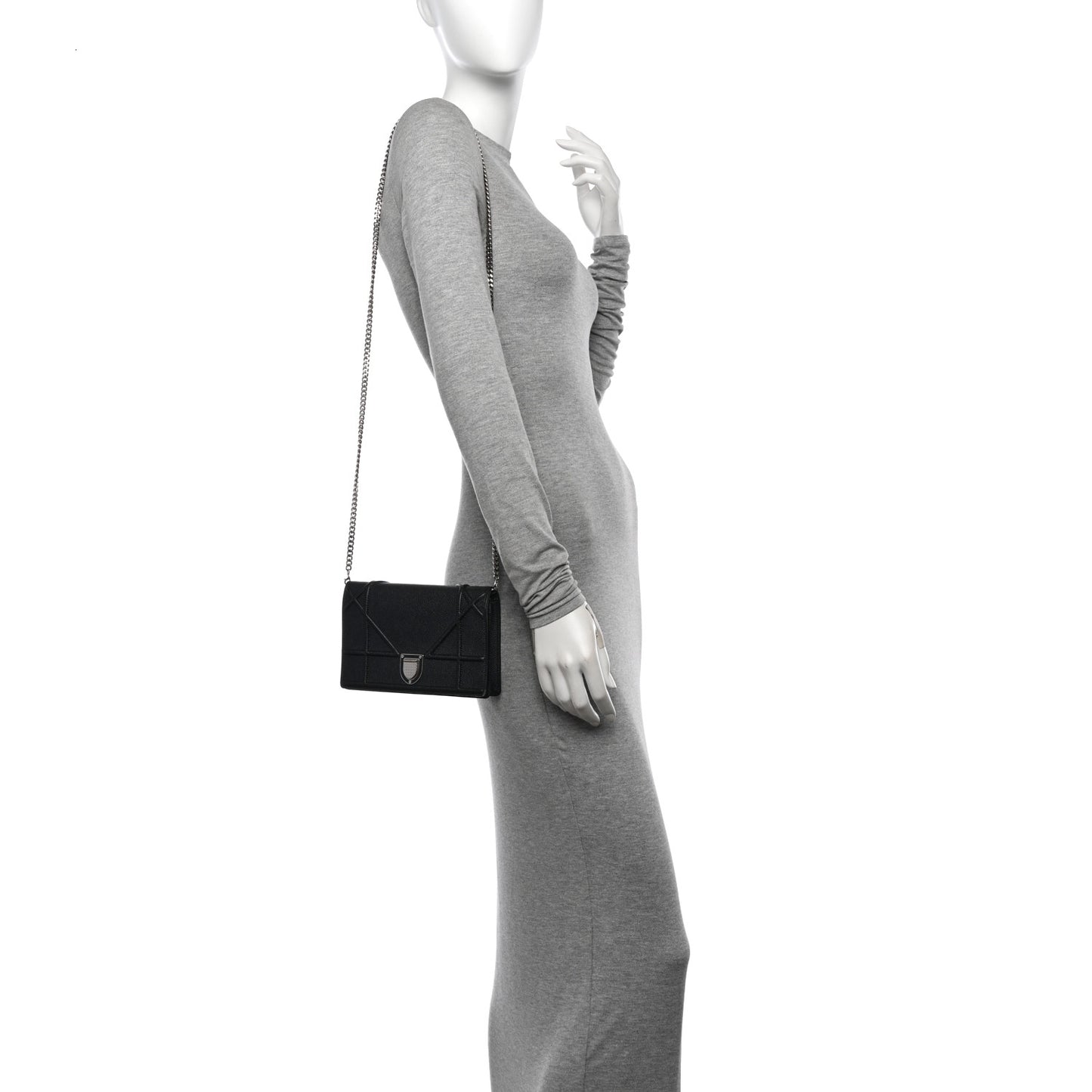 Grained Calfskin Diorama Wallet on Chain Pouch Black