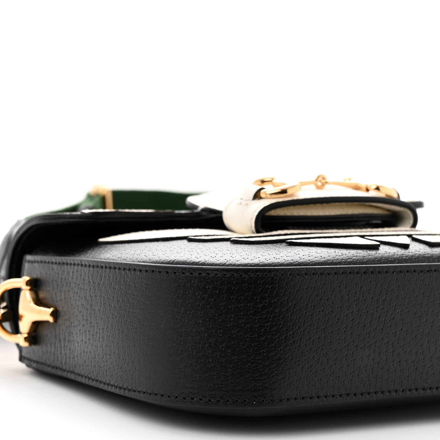 Gucci X ADIDAS Textured Dollar Calfskin Web Trefoil Mini Horsebit 1955 Shoulder Bag Black Off White 9 of 10