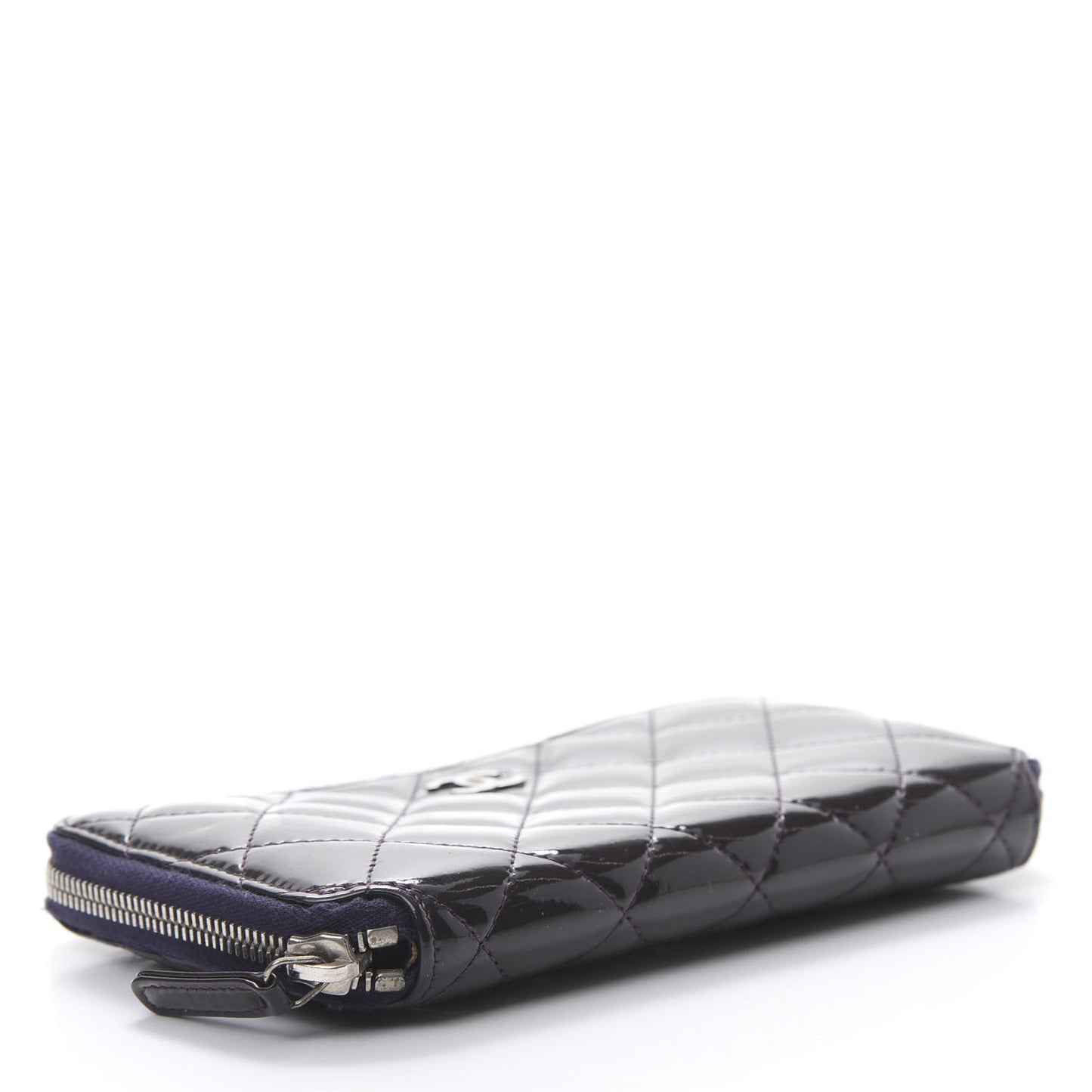 Patent Quilted Small Zip Around Wallet Dark Purple