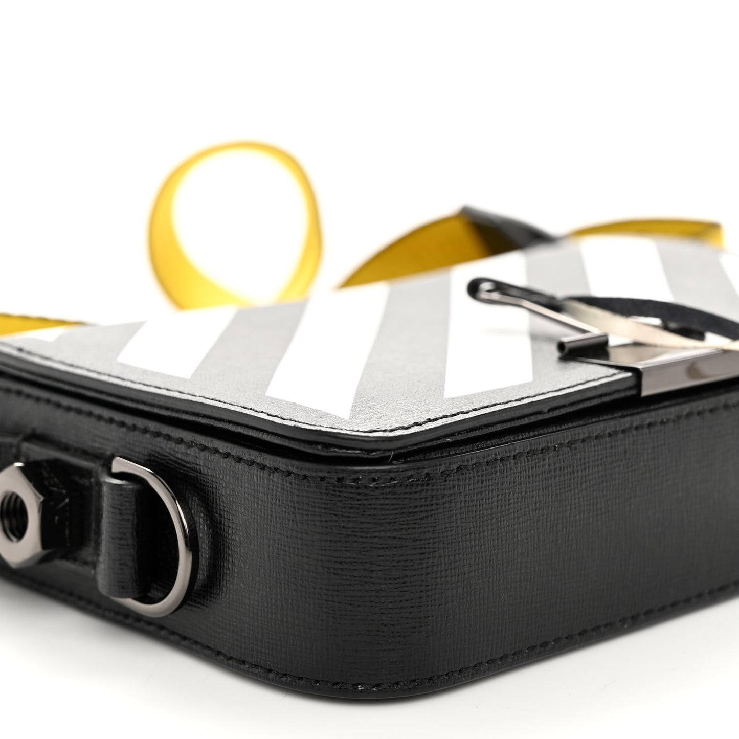Saffiano Striped Mini Diag Binder Clip Bag Black White Yellow