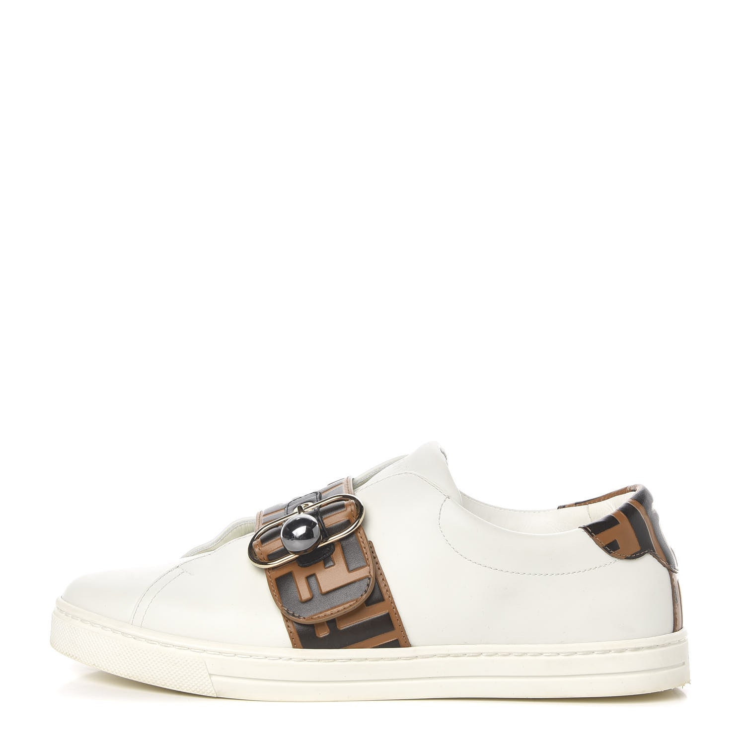 Fendi Vitello FF Embossed Pearland Slip On Sneakers 40 White