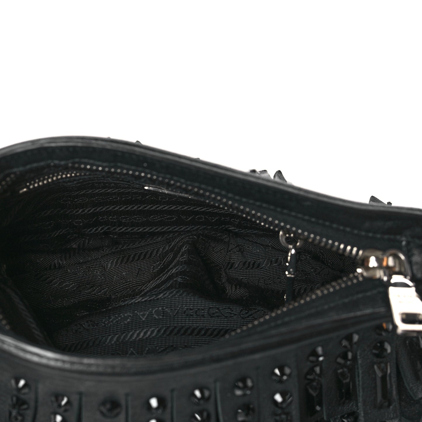 Nappa Jeweled Fringe Wristlet Clutch Black