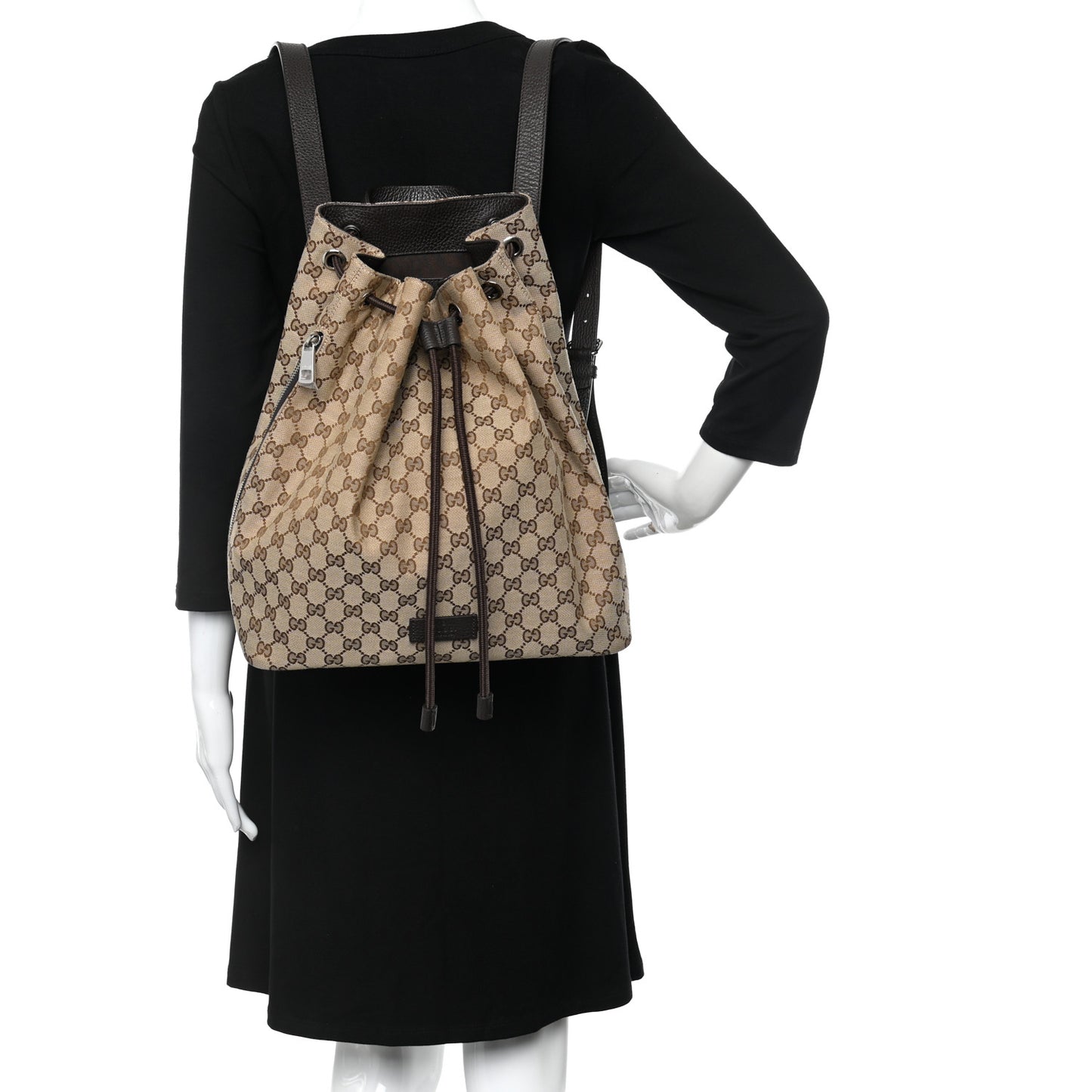 Monogram Dollar Calfskin O Drawstring Backpack Beige Ebony Testa di Moro Dark Chocolate