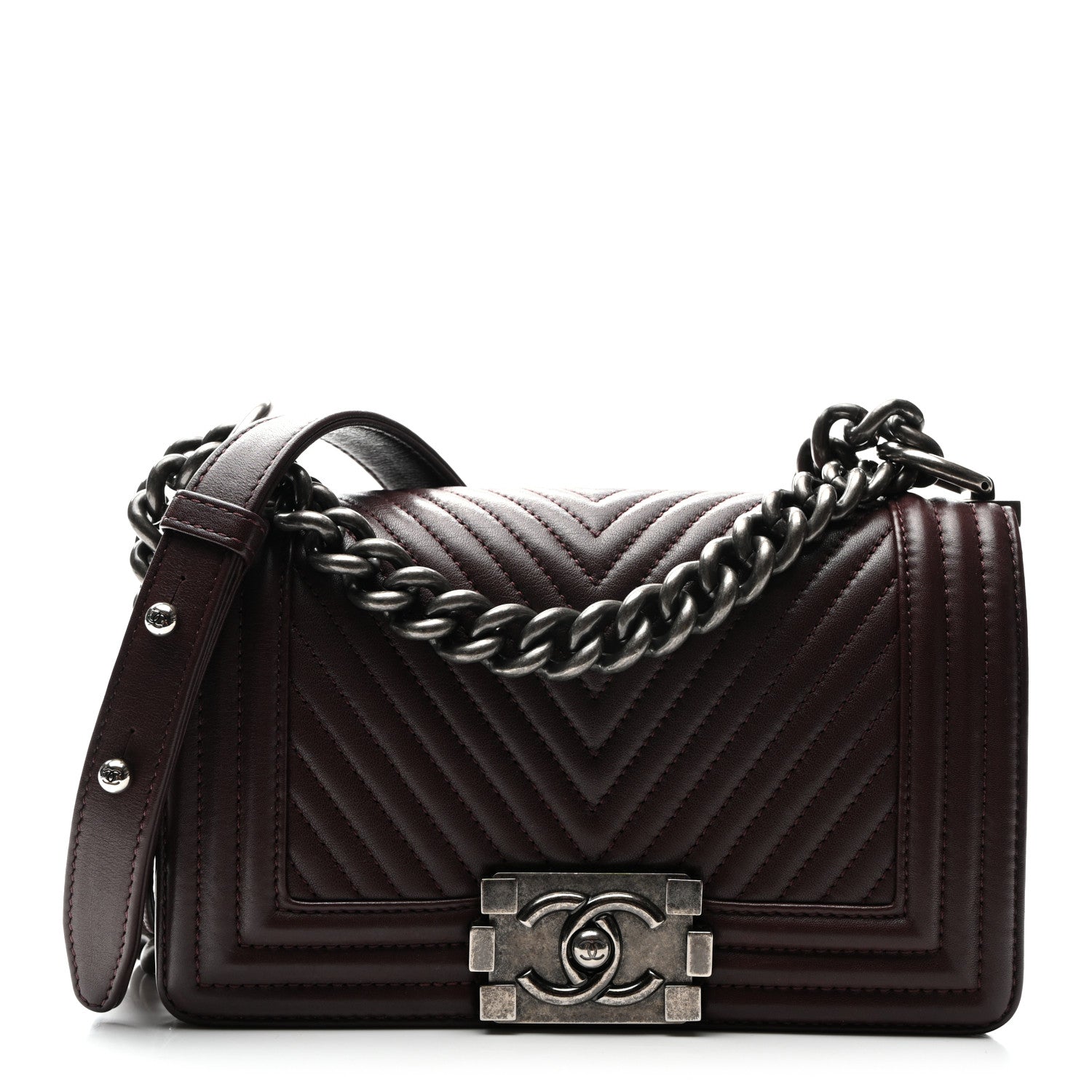 Chanel Calfskin Chevron Quilted Small Boy Flap Burgundy 1 of 10