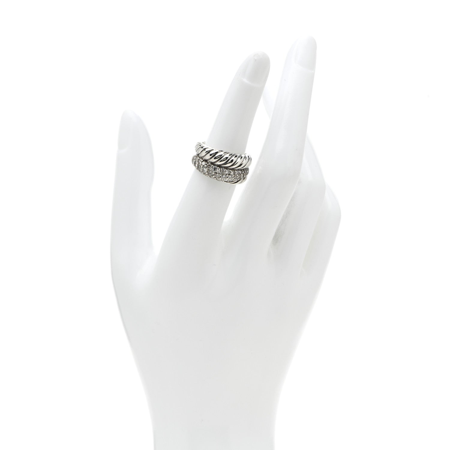David Yurman Sterling Silver Diamond Thoroughbred Cable Wrap Ring 52 6 2 of 4