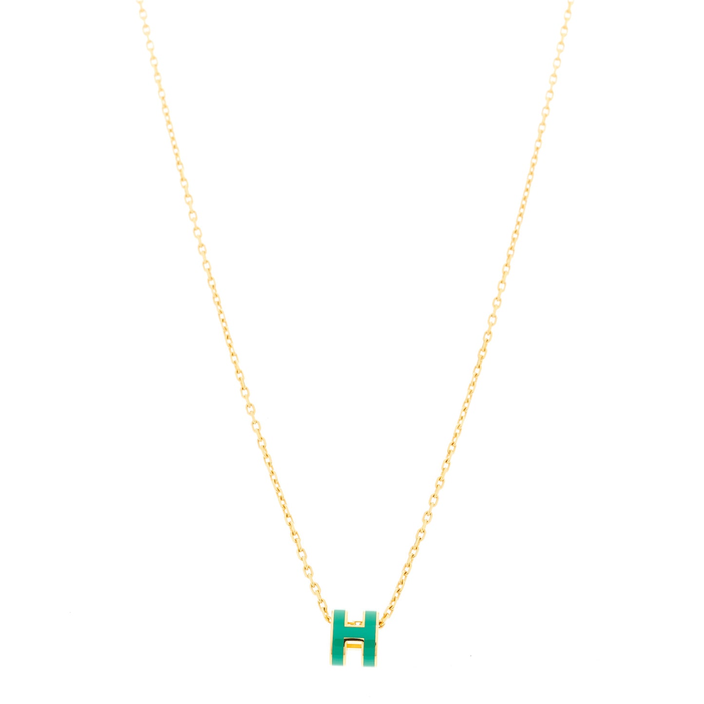 Lacquered Gold Mini Pop H Pendant Necklace Malachite