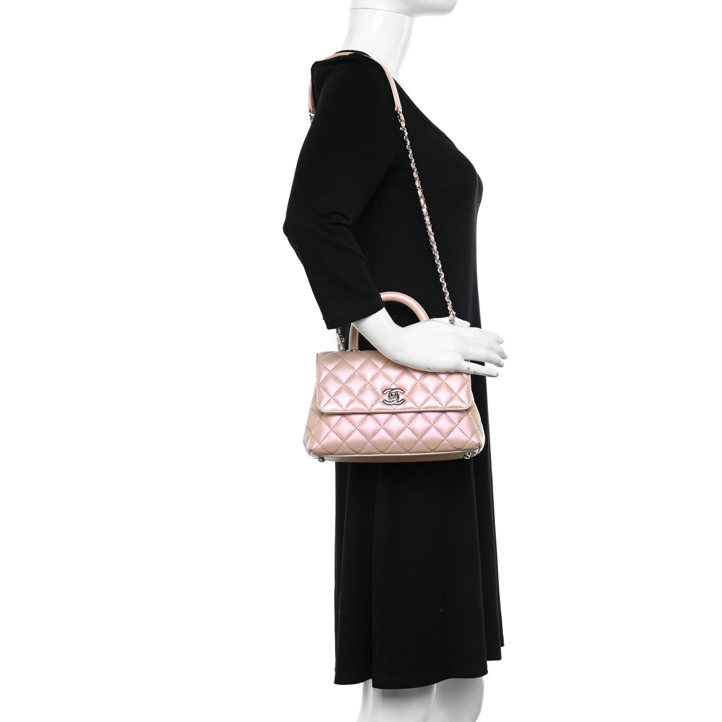 Iridescent Caviar Quilted Mini Coco Handle Flap Pink