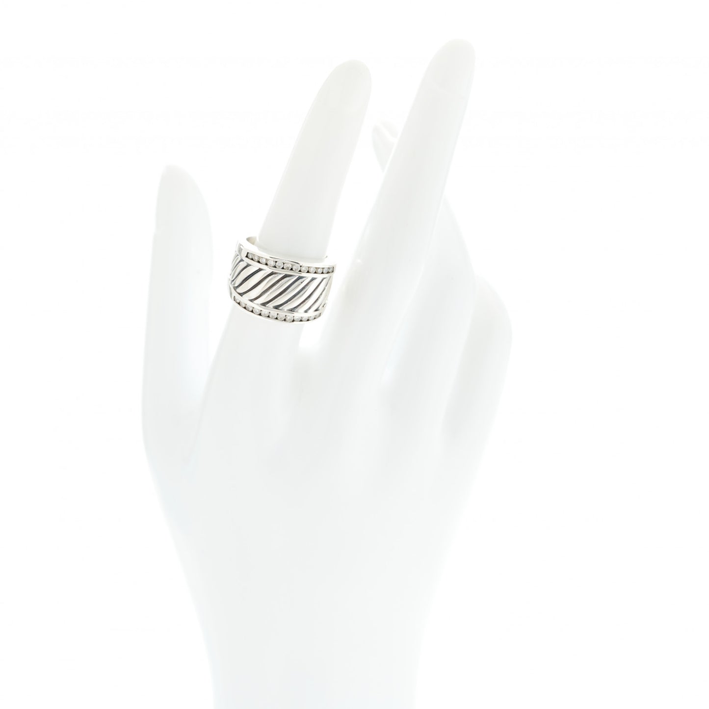 Sterling Silver Diamond Cable Cigar Band Ring 54 7