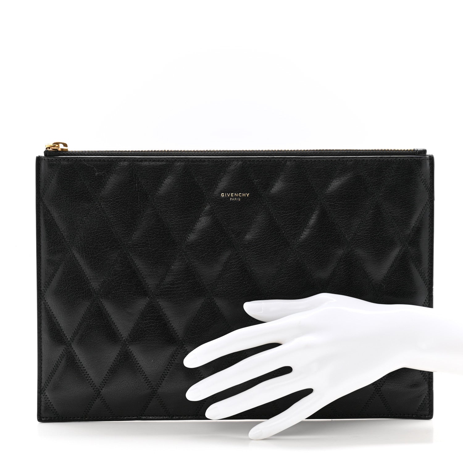 Givenchy Goatskin Diamond Quilted GV3 Medium Pouch Black 2 of 12