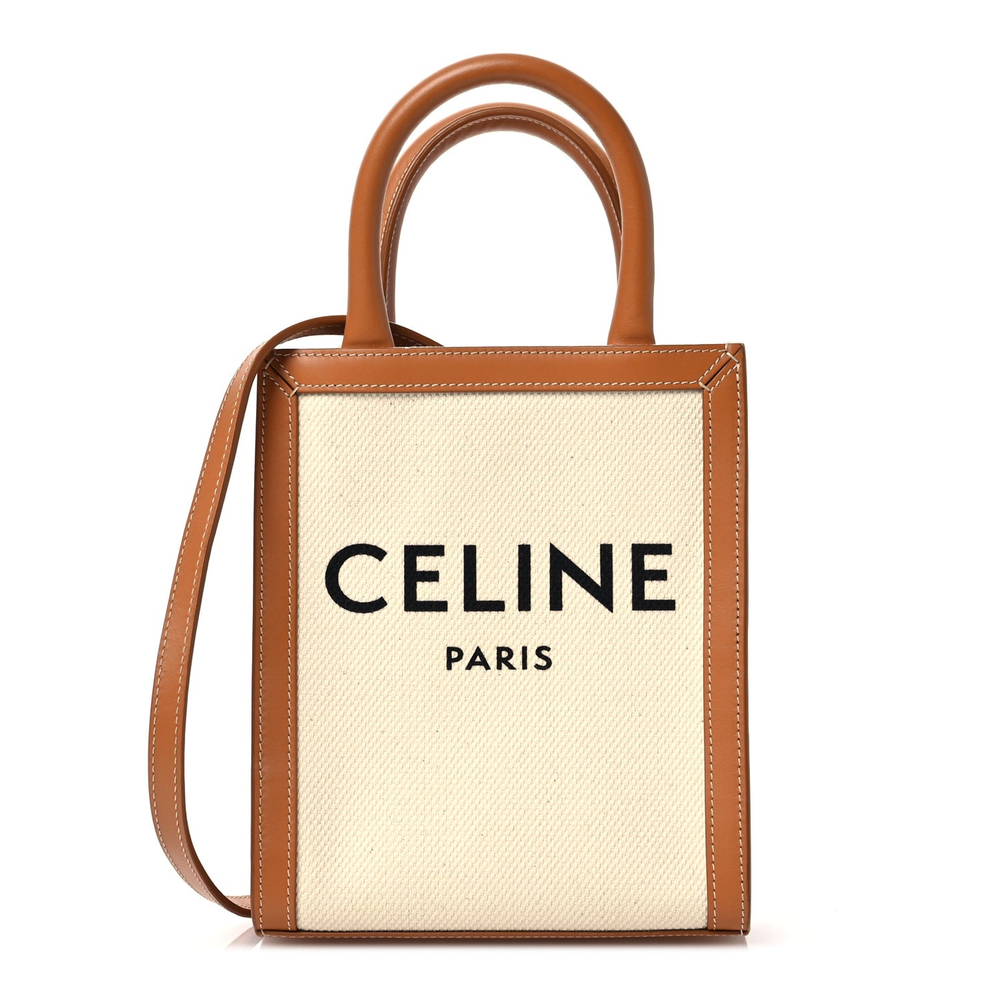 Canvas Calfskin Mini Vertical Cabas Natural Tan