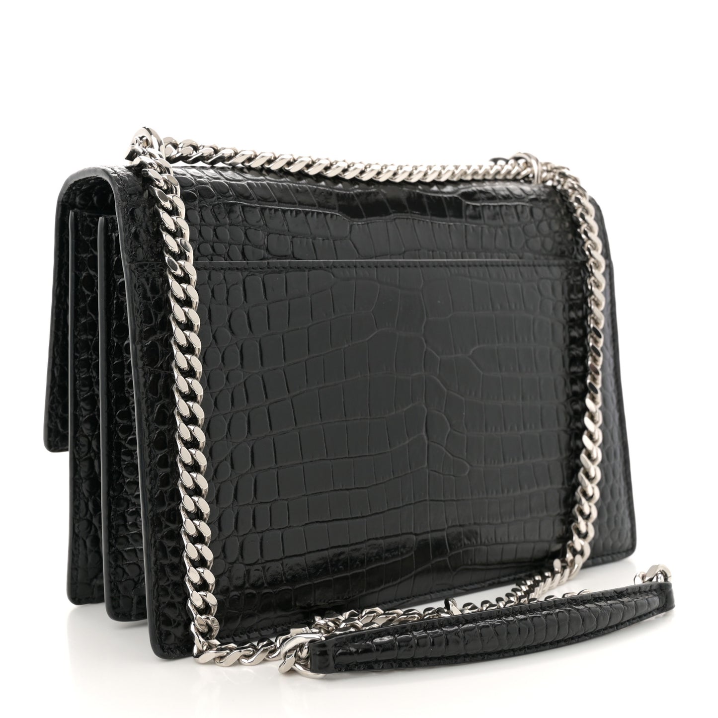 Calfskin Crocodile Embossed Medium Monogram Sunset Black