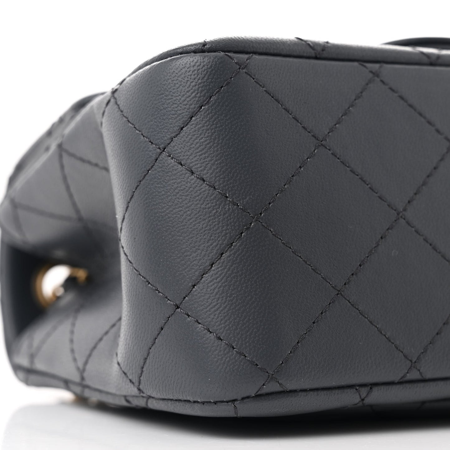 Lambskin Quilted Mini Pearl Crush Flap Dark Grey