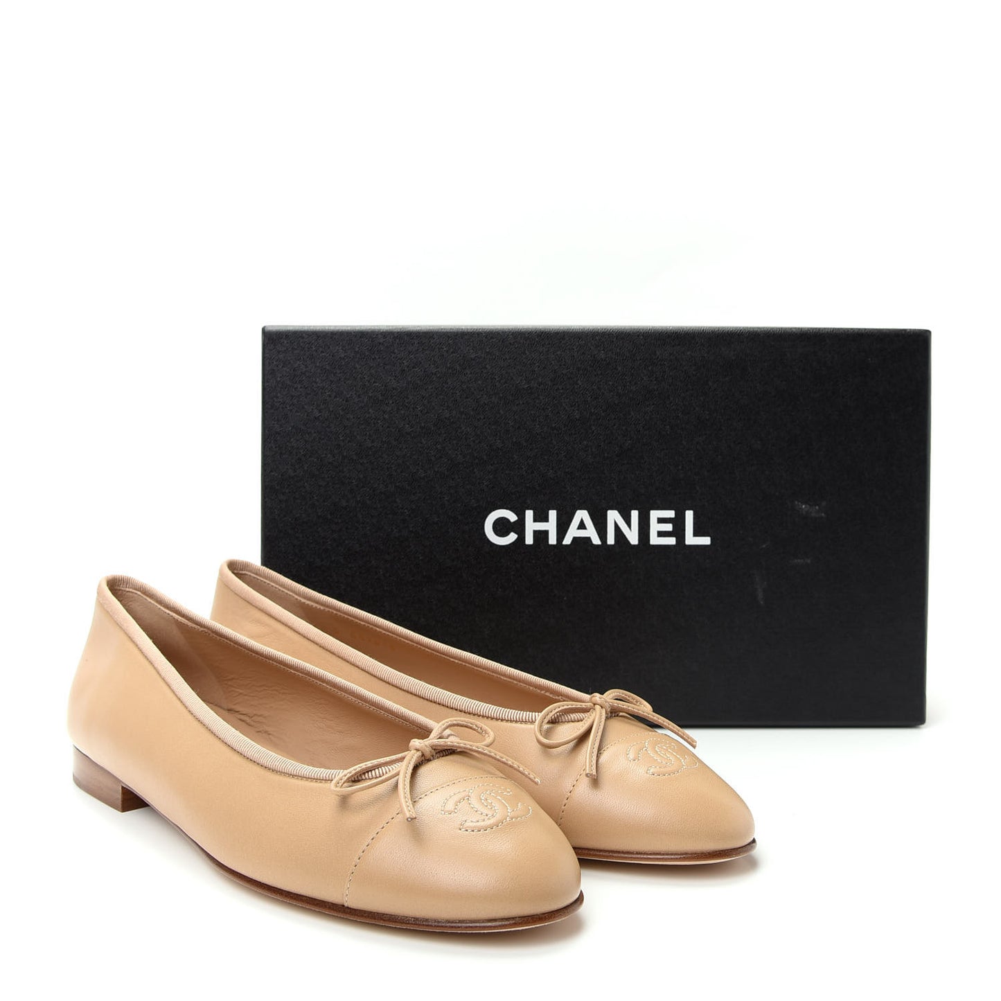 Lambskin CC Cap Toe Ballerina Flats 40.5 Beige