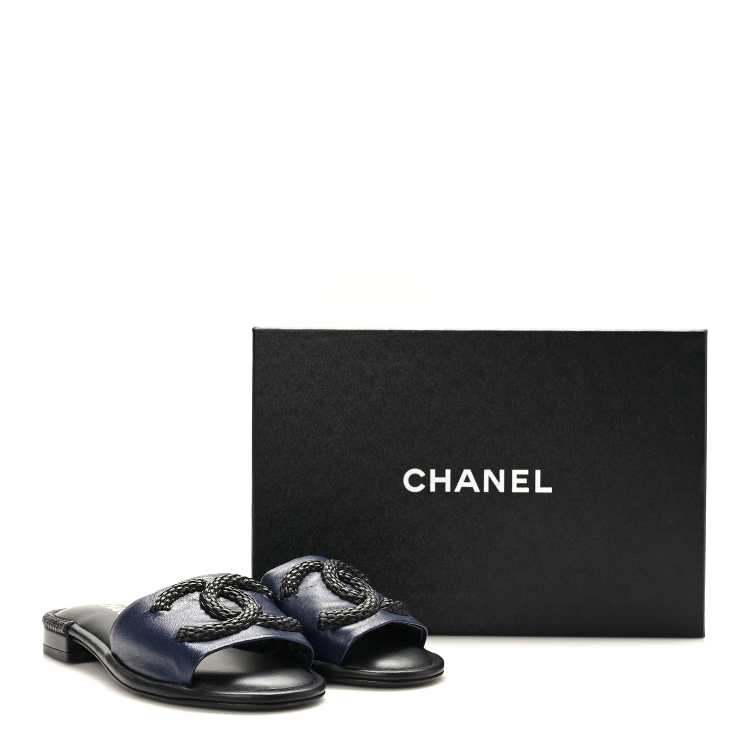 Chanel Lambskin CC Braided Mules 36 Navy Blue Black 9 of 9