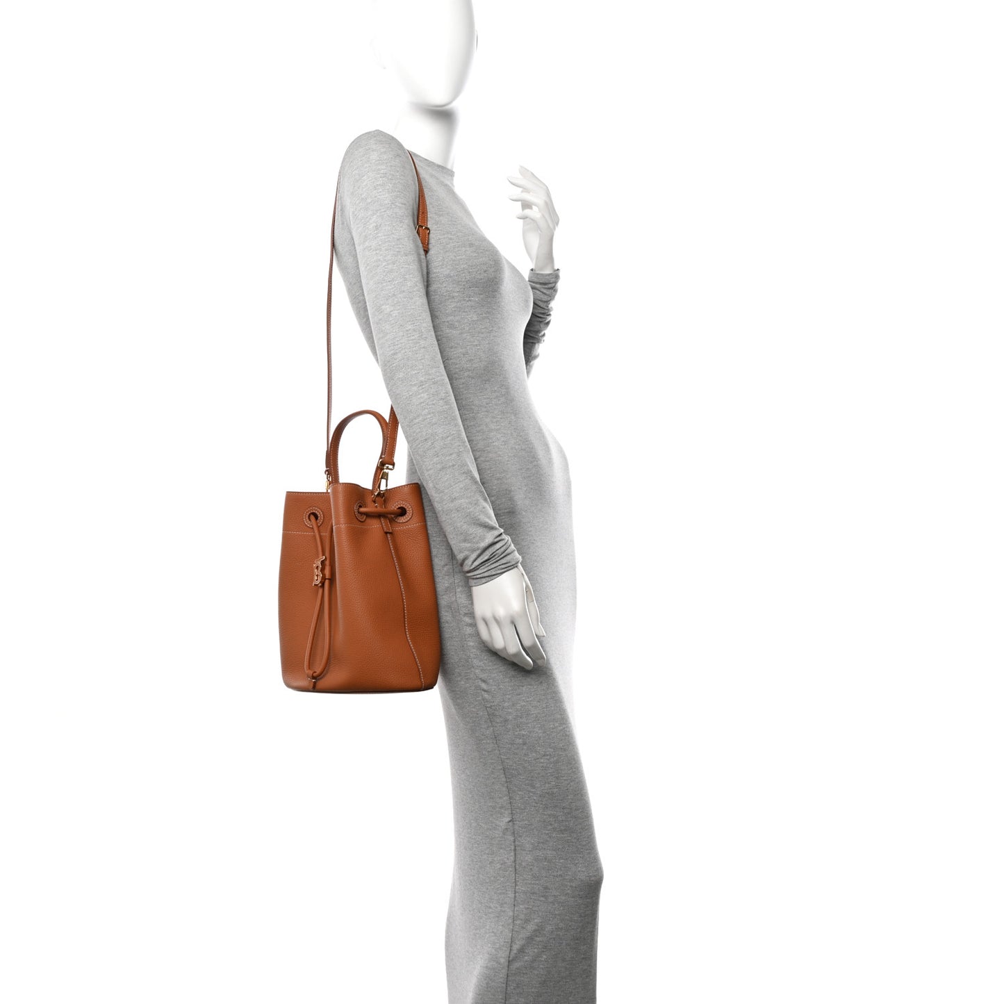 Grainy Calfskin Small TB Bucket Bag Russet Brown