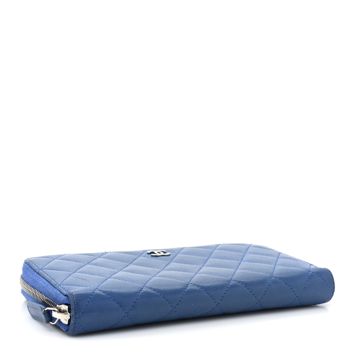 Lambskin Quilted Large Gusset Zip Around Wallet Dark Blue