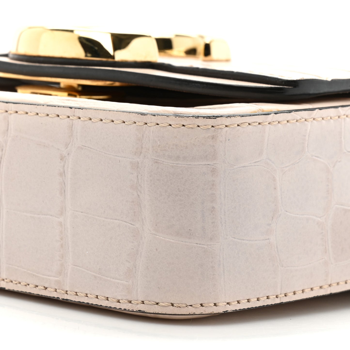 Calfskin Crocodile Embossed Mini C Double Carry Milky Cement Pink