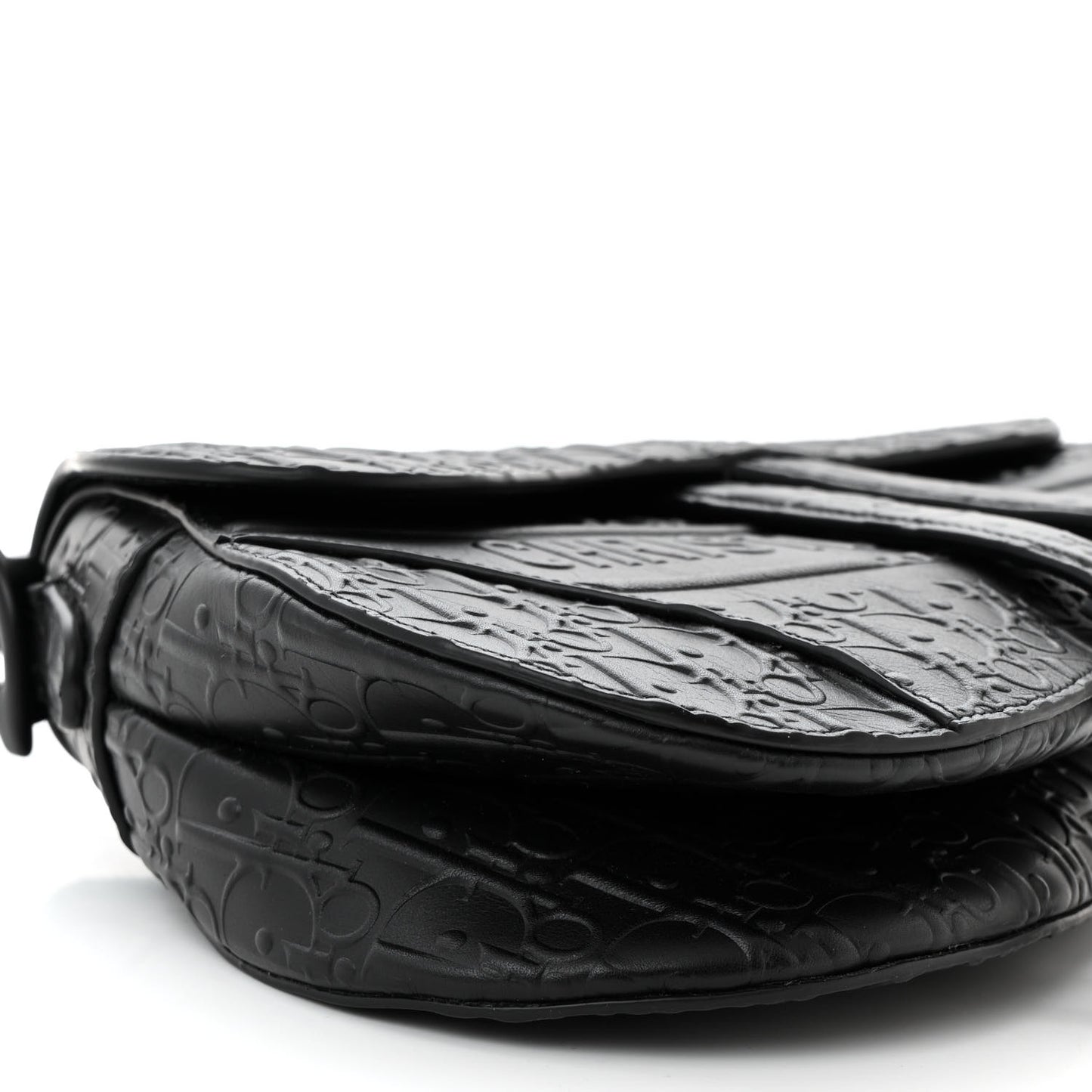 Calfskin Embossed Oblique Saddle Bag Black