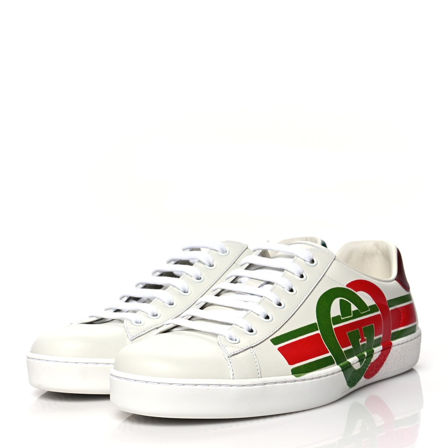 Calfskin Interlocking G Mens New Ace Sneakers 9 White Red Flame Green