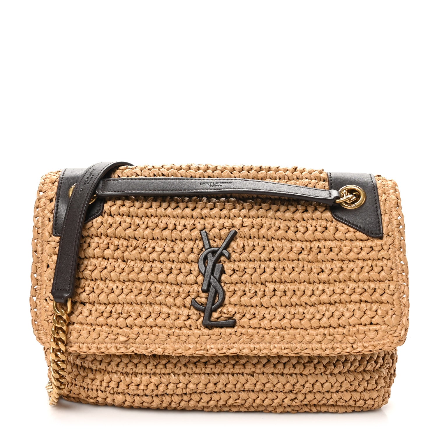 Saint Laurent Raffia Calfskin Monogram Medium Niki Chain Satchel