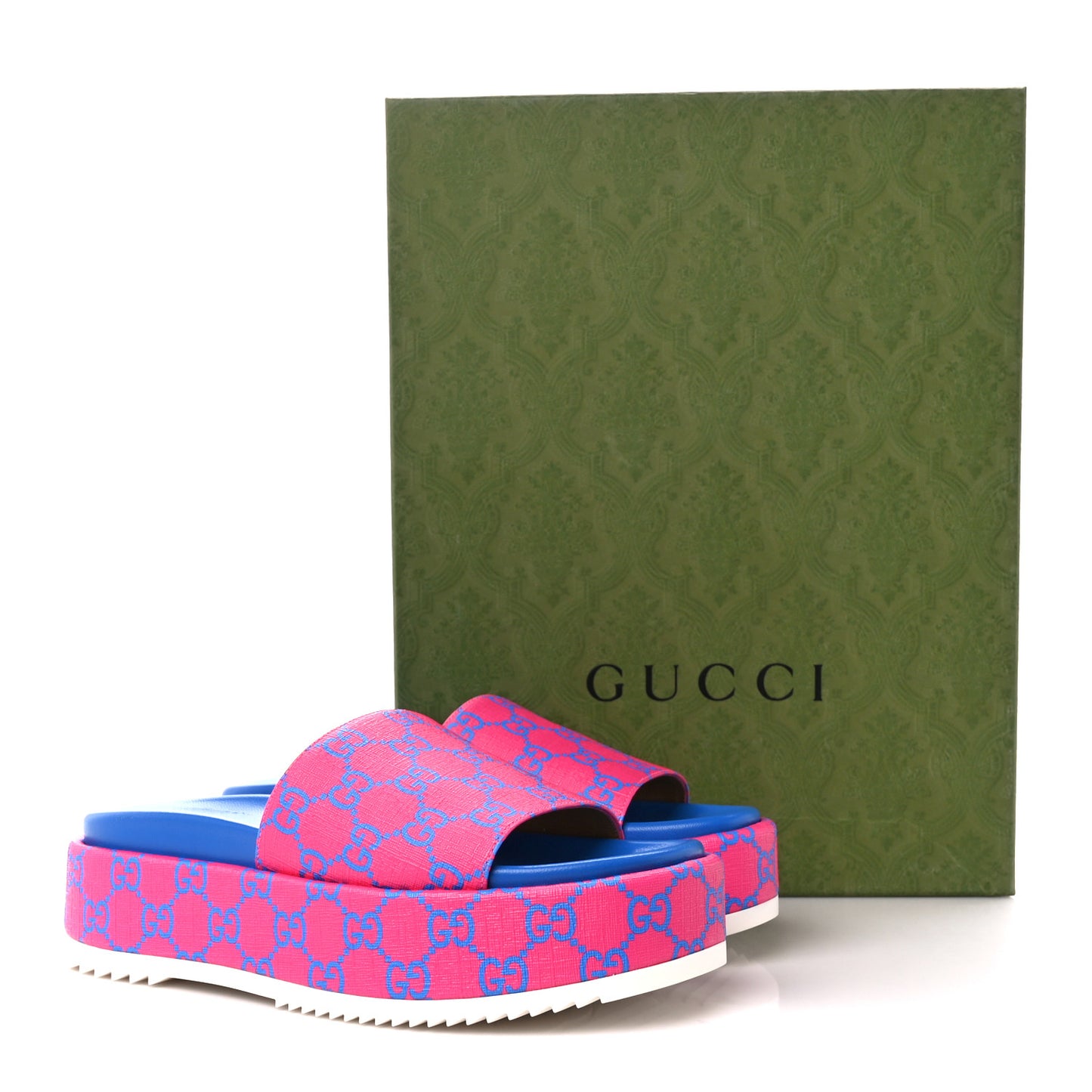 GG Supreme Joy Monogram Angelina Platform Slide Sandals 37 Fuxia Blue