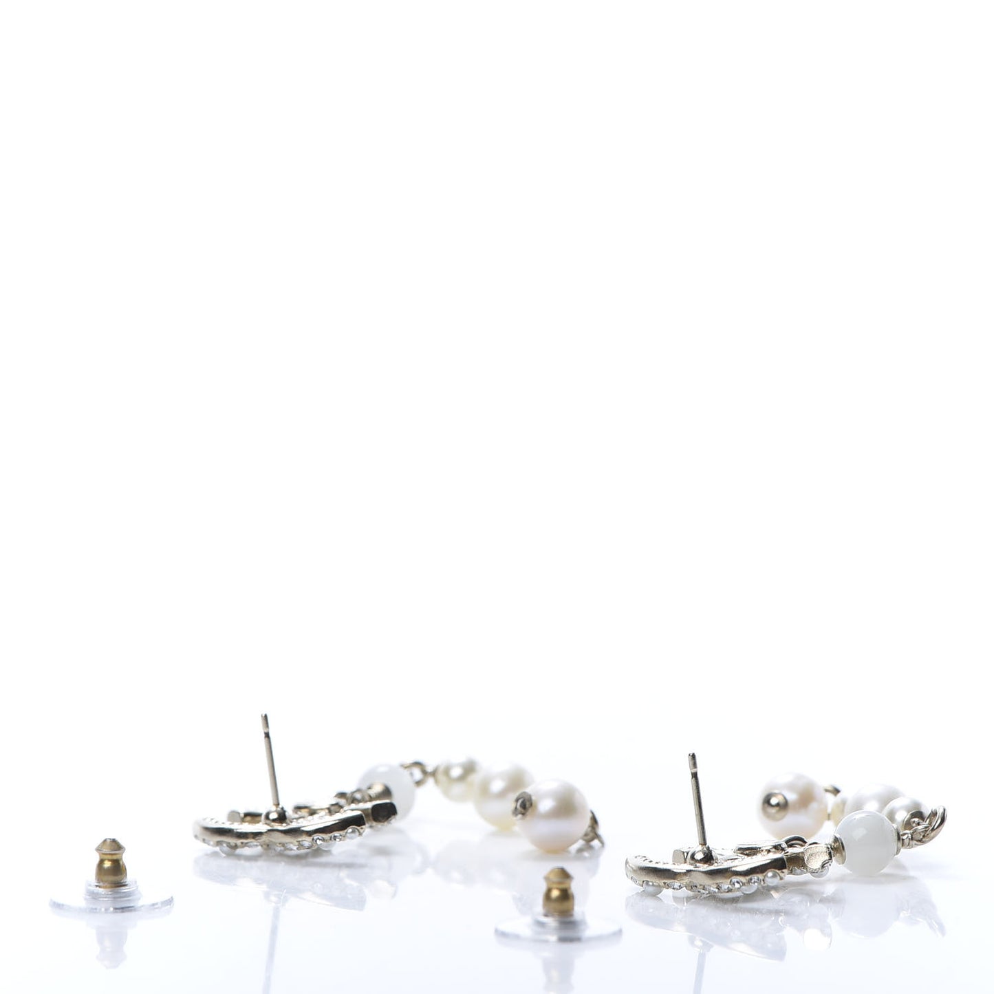 Pearl Crystal CC Drop Earrings Gold