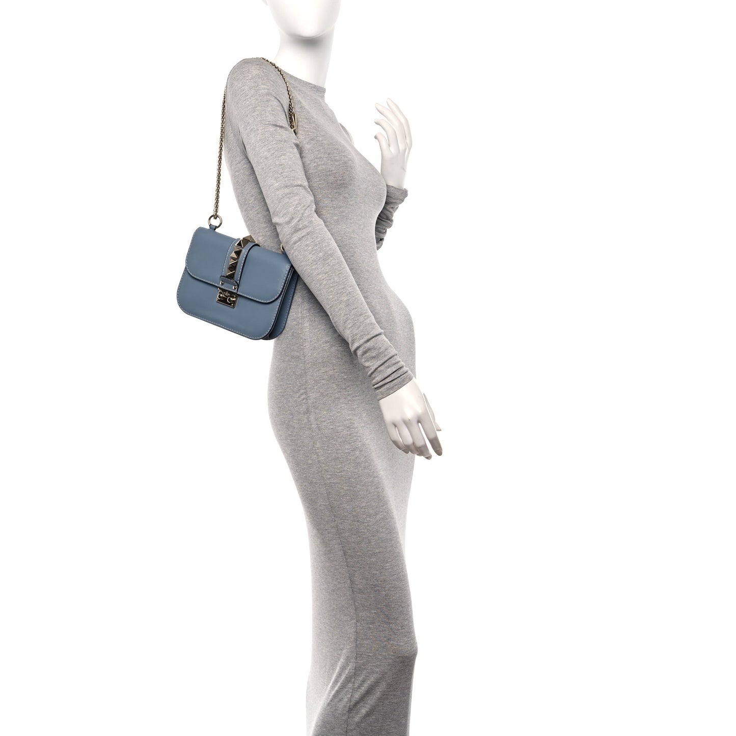 Vitello Small Glam Lock Rockstud Flap Gray