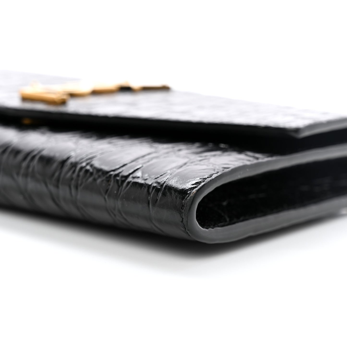 Calfskin Crocodile Embossed Monogram Uptown Chain Wallet Black