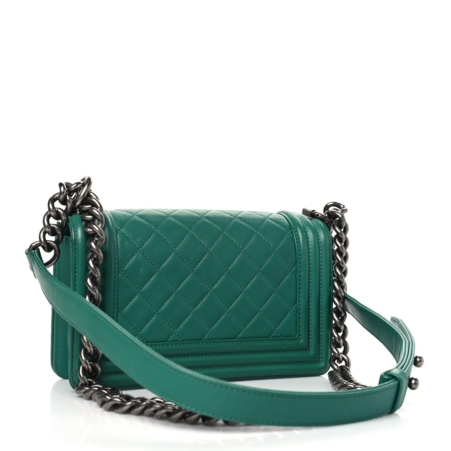 Lambskin Quilted Small Boy Flap Green
