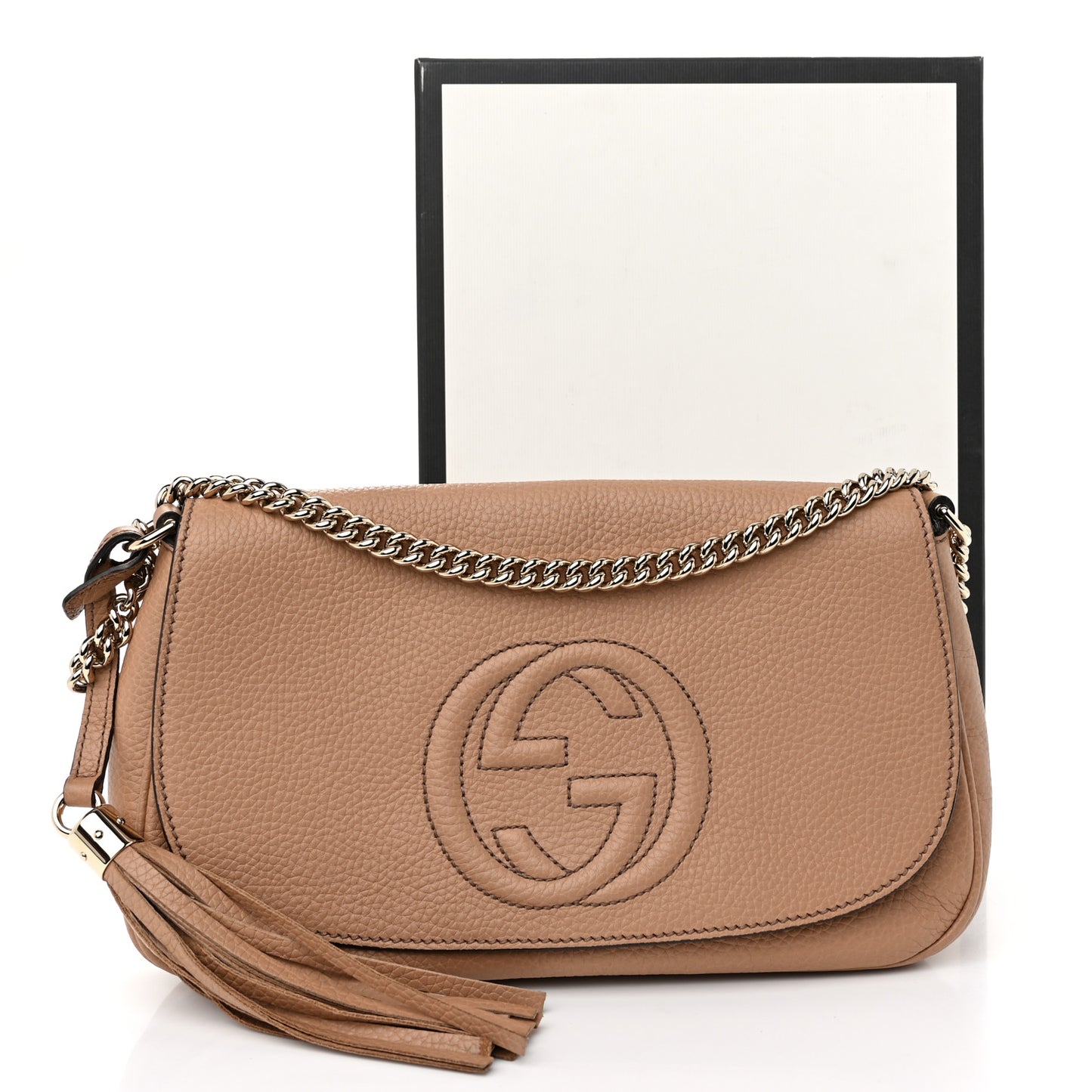 Pebbled Calfskin Medium Soho Flap Crossbody Camelia
