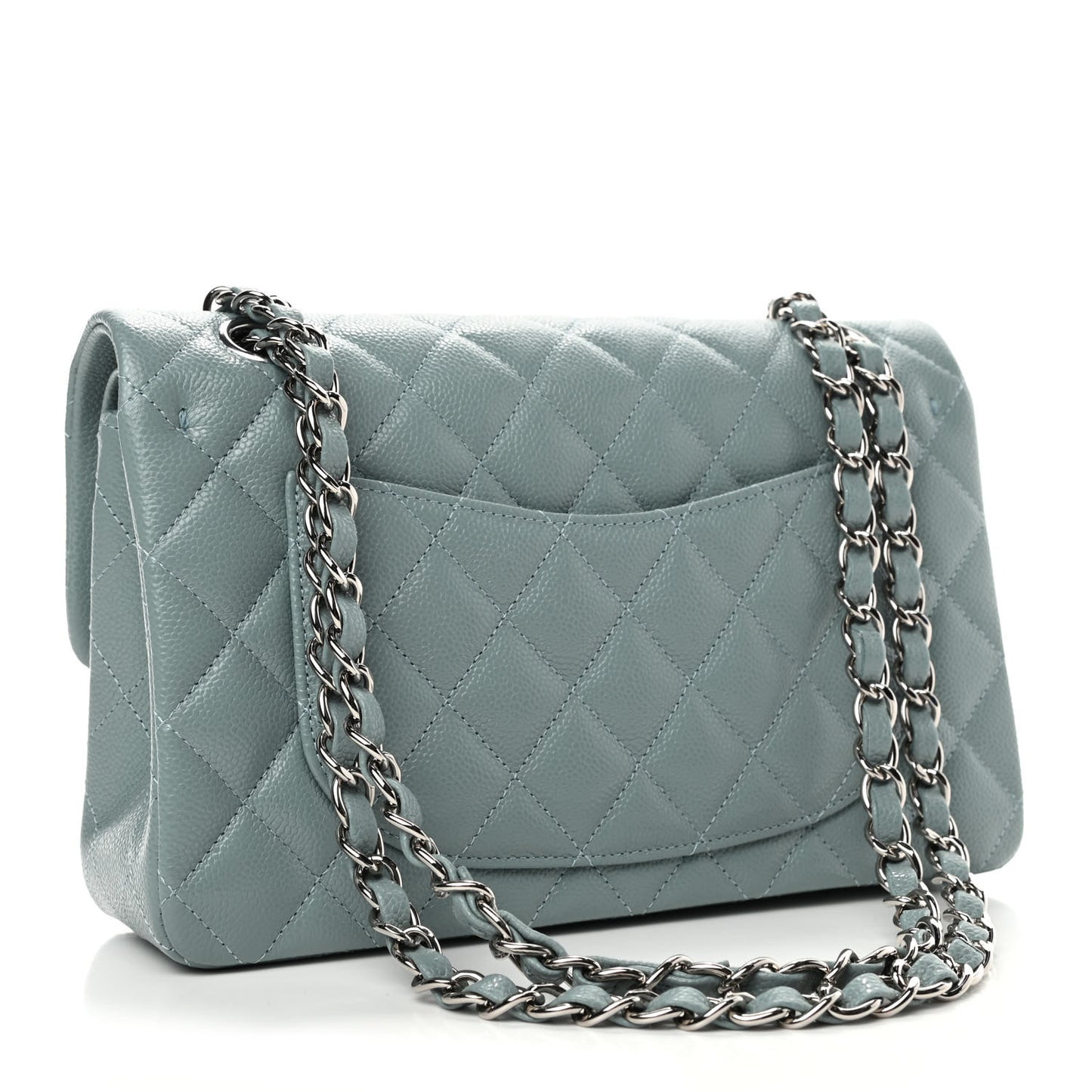 Caviar Quilted Small Double Flap Light Blue