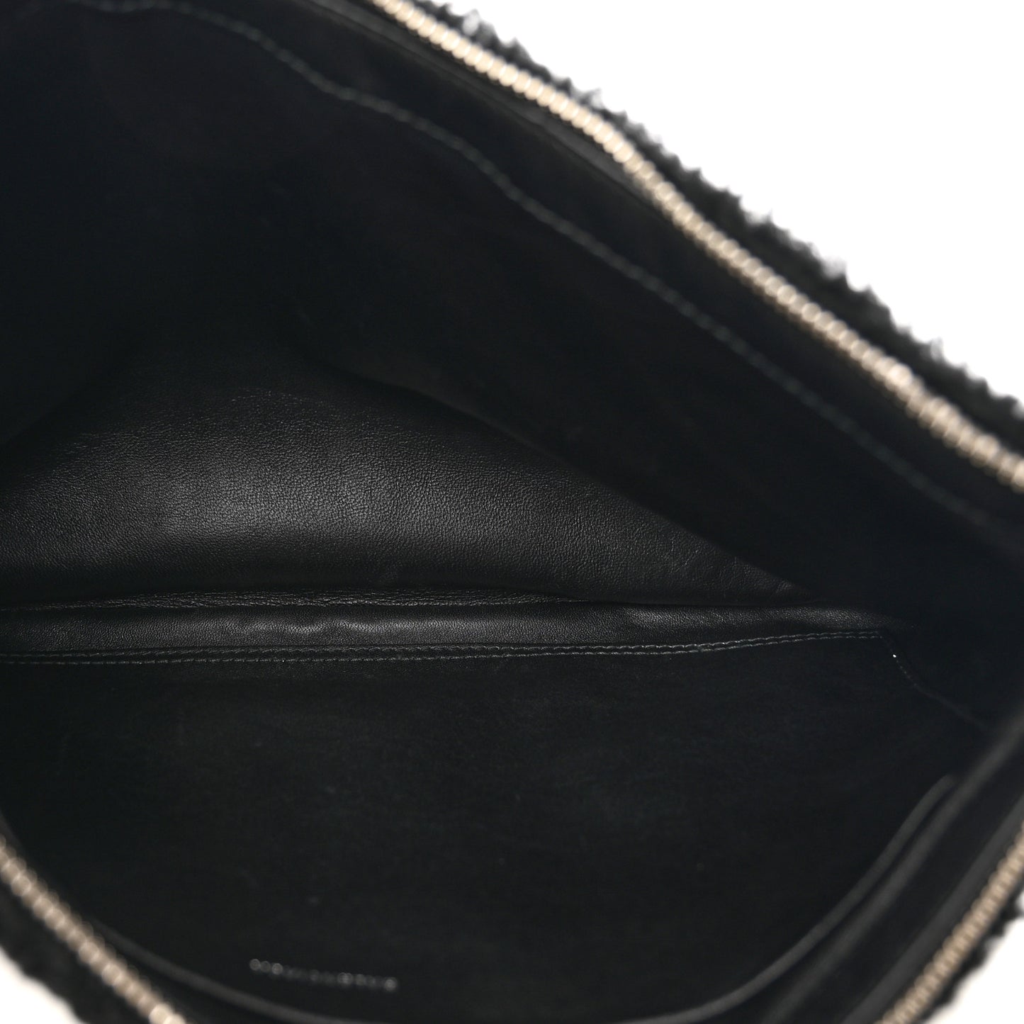 Sheepskin Shearling Contrasted Logo Large Zip Pouch Black