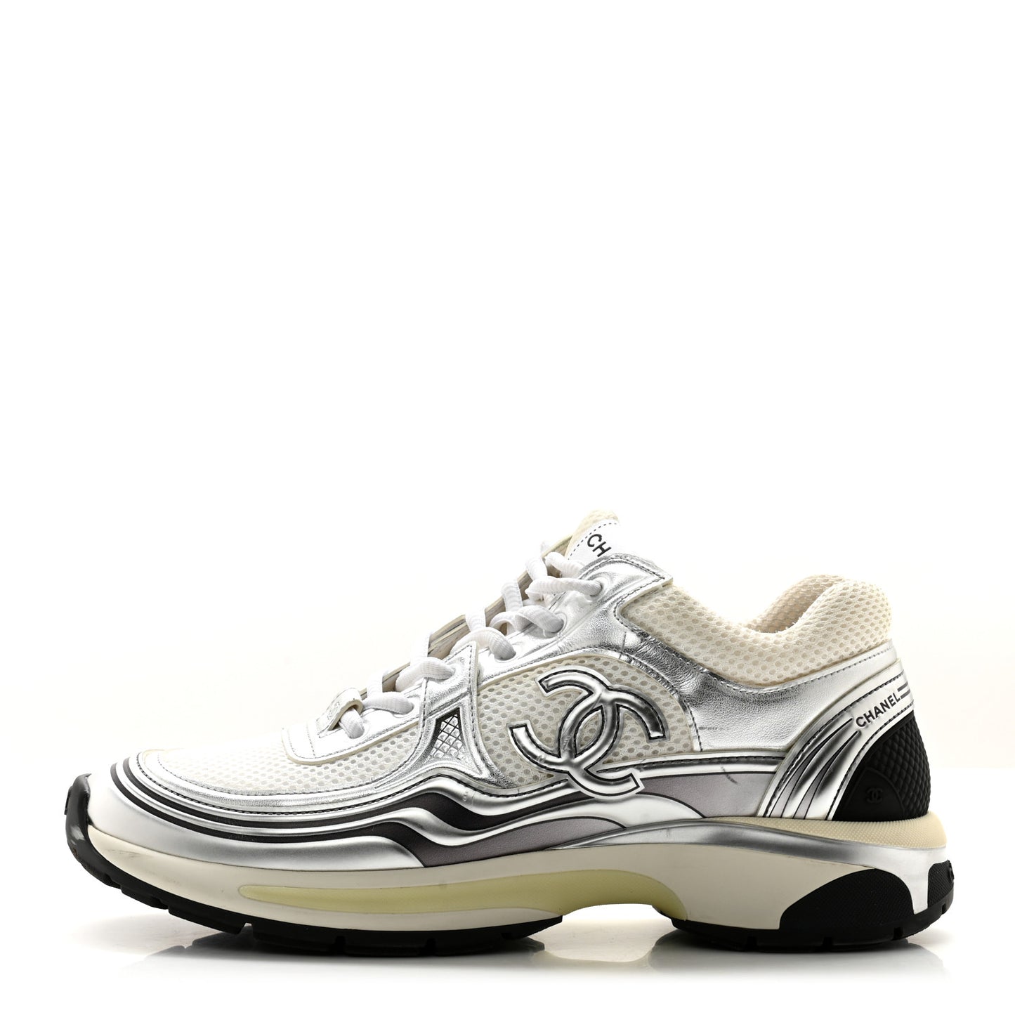 Fabric Laminated Calfskin Stretch CC Sneakers 40 White Silver