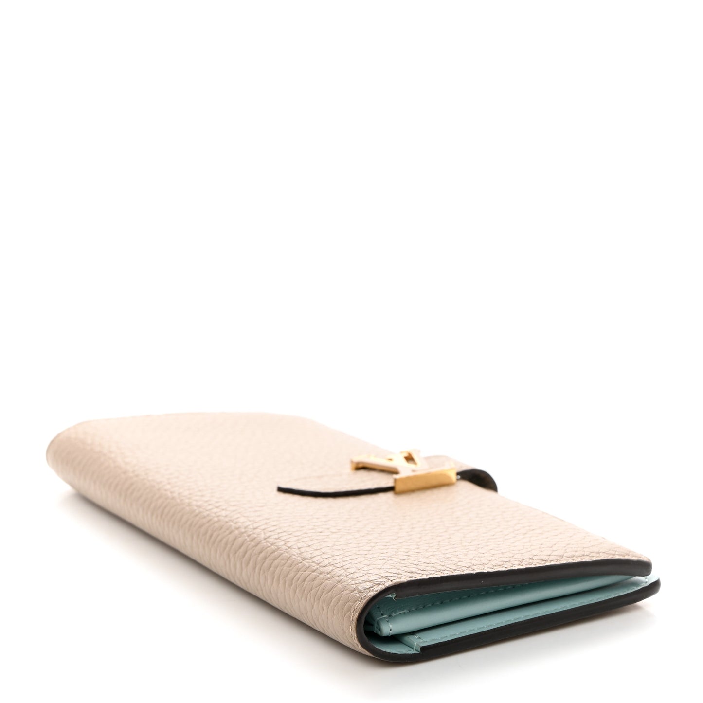 Taurillon LV Vertical Capucines Wallet Galet Aquamarine