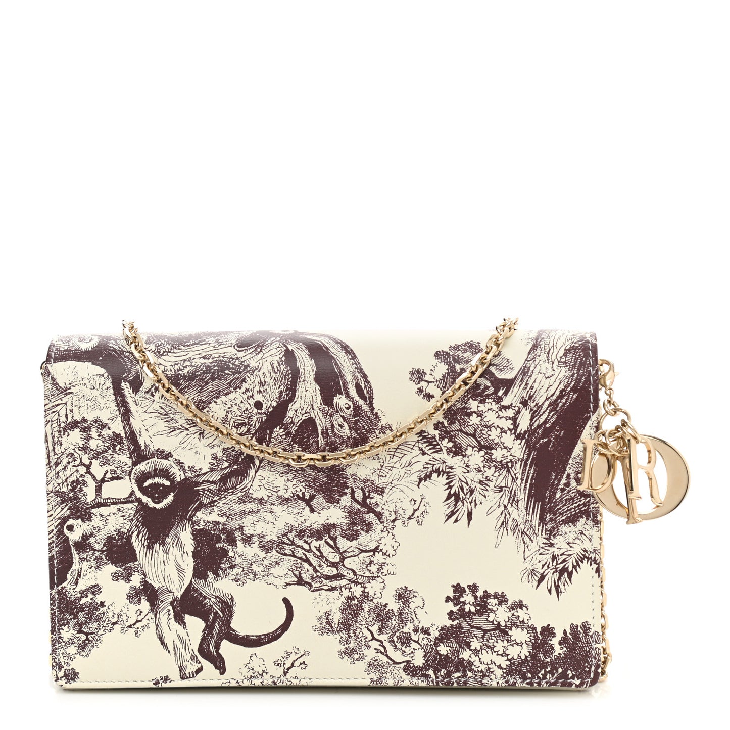 Calfskin Toile de Jouy Carnivora Wallet On Chain Pouch White