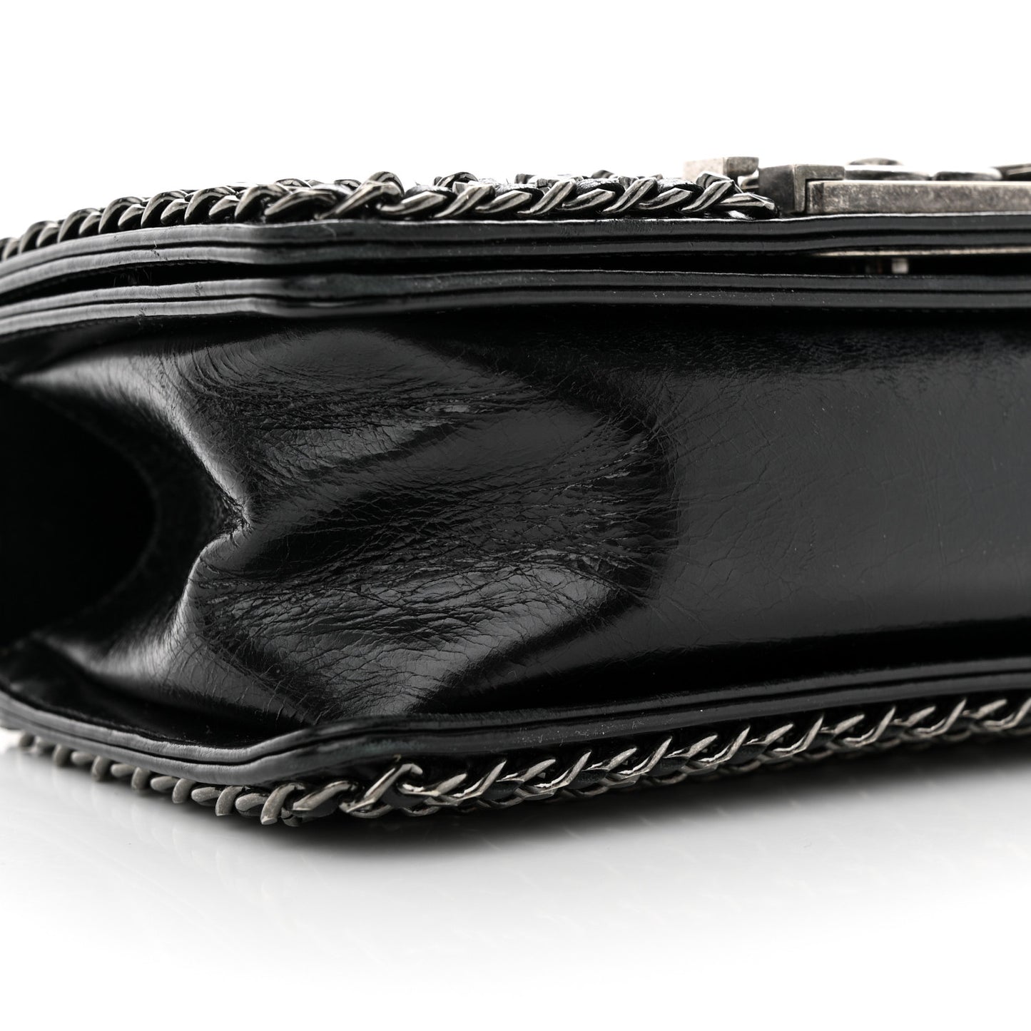 Glazed Calfskin Quilted Small Boy Chained Flap Black