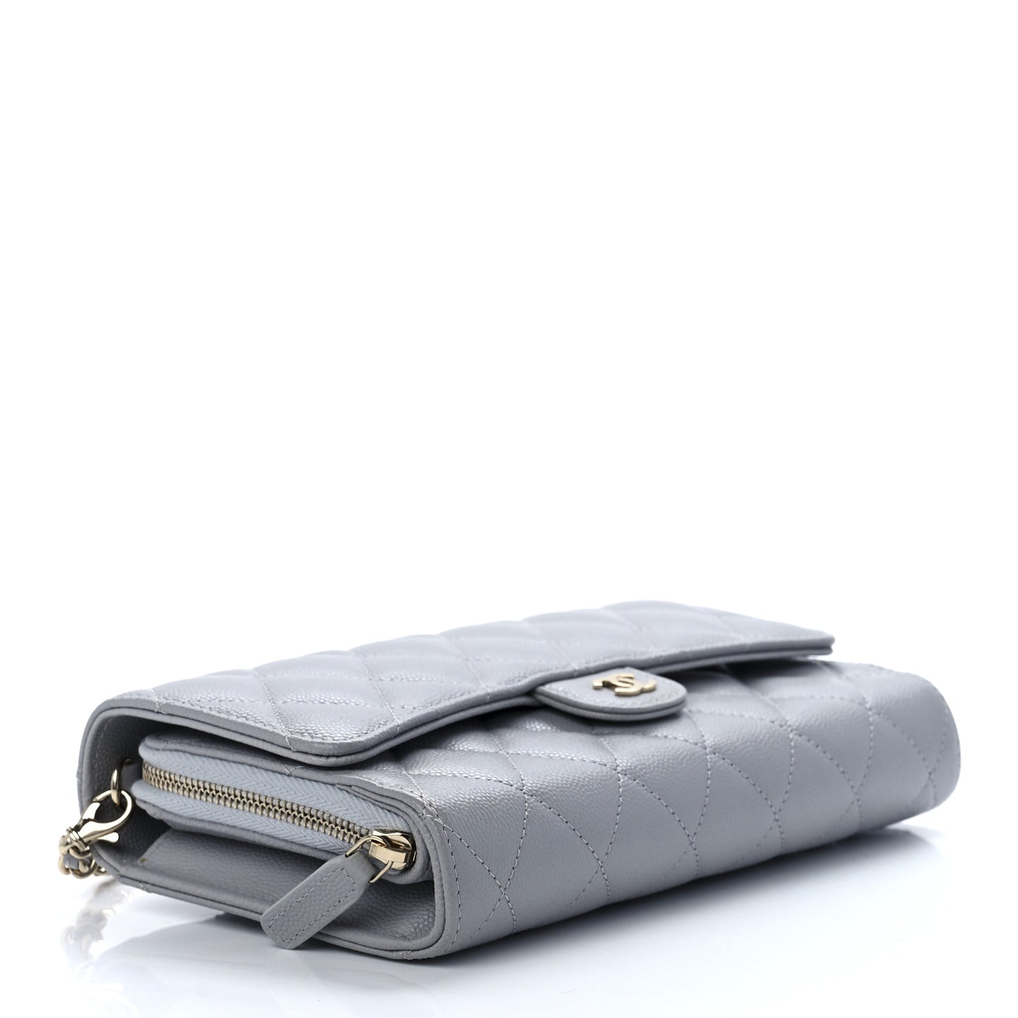 Caviar Quilted Phone Holder Wallet on Removable Chain Grey