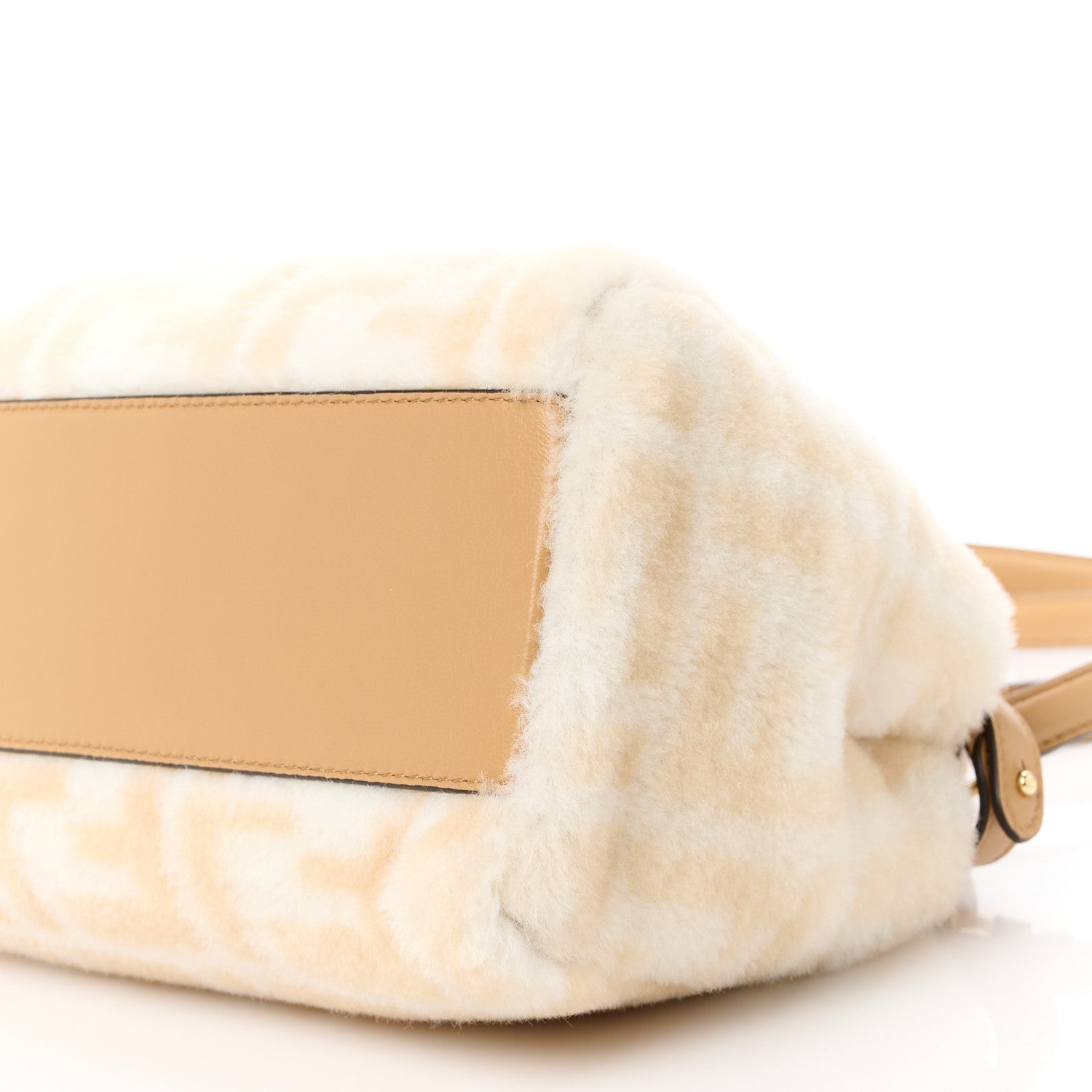 Fendi Shearling Nappa Macro FF 1974 Mini Peekaboo Iconic Satchel White Ice Cuoio Miele Scuro 11 of 12