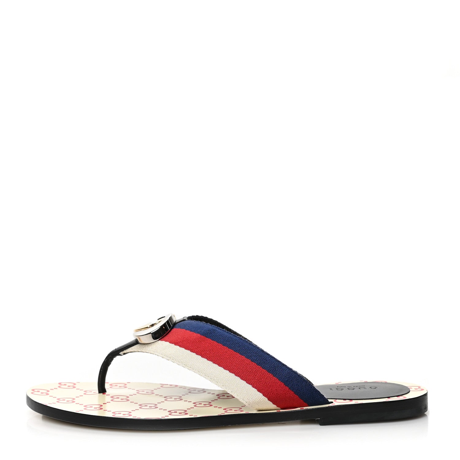 Gucci Canvas Web Womens Kika Thong Sandals White Red Blue
