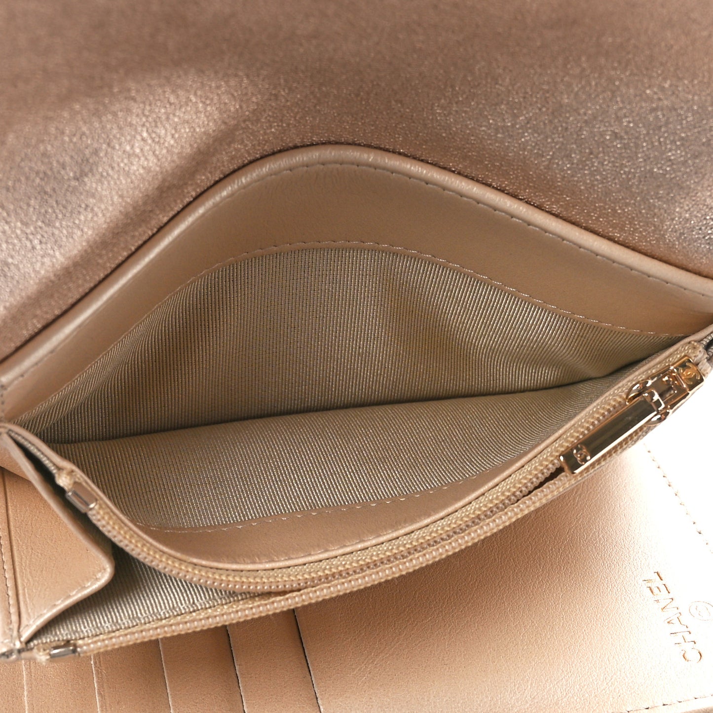 Metallic Lambskin Quilted Medium Flap Wallet Gold