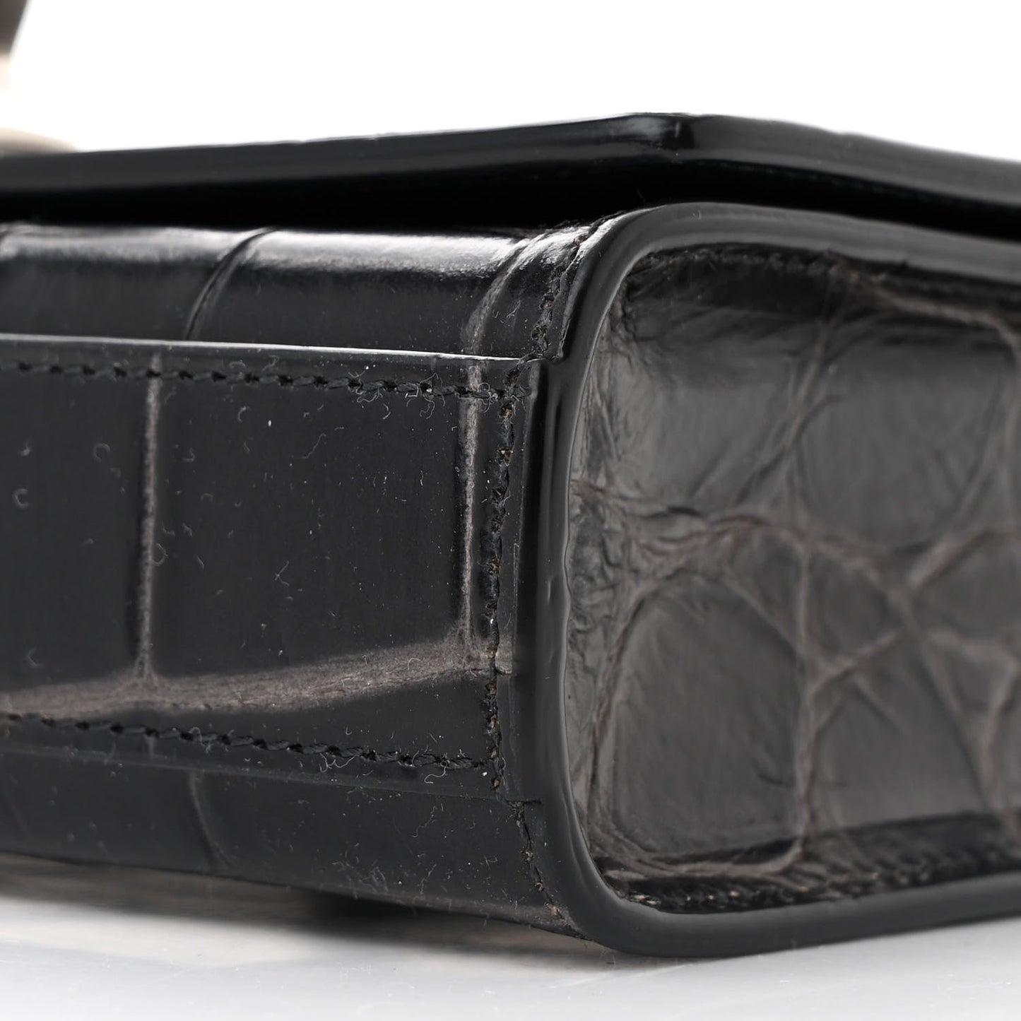 Crocodile Embossed Calfskin Four Ring Knuckle Crossbody Bag Black