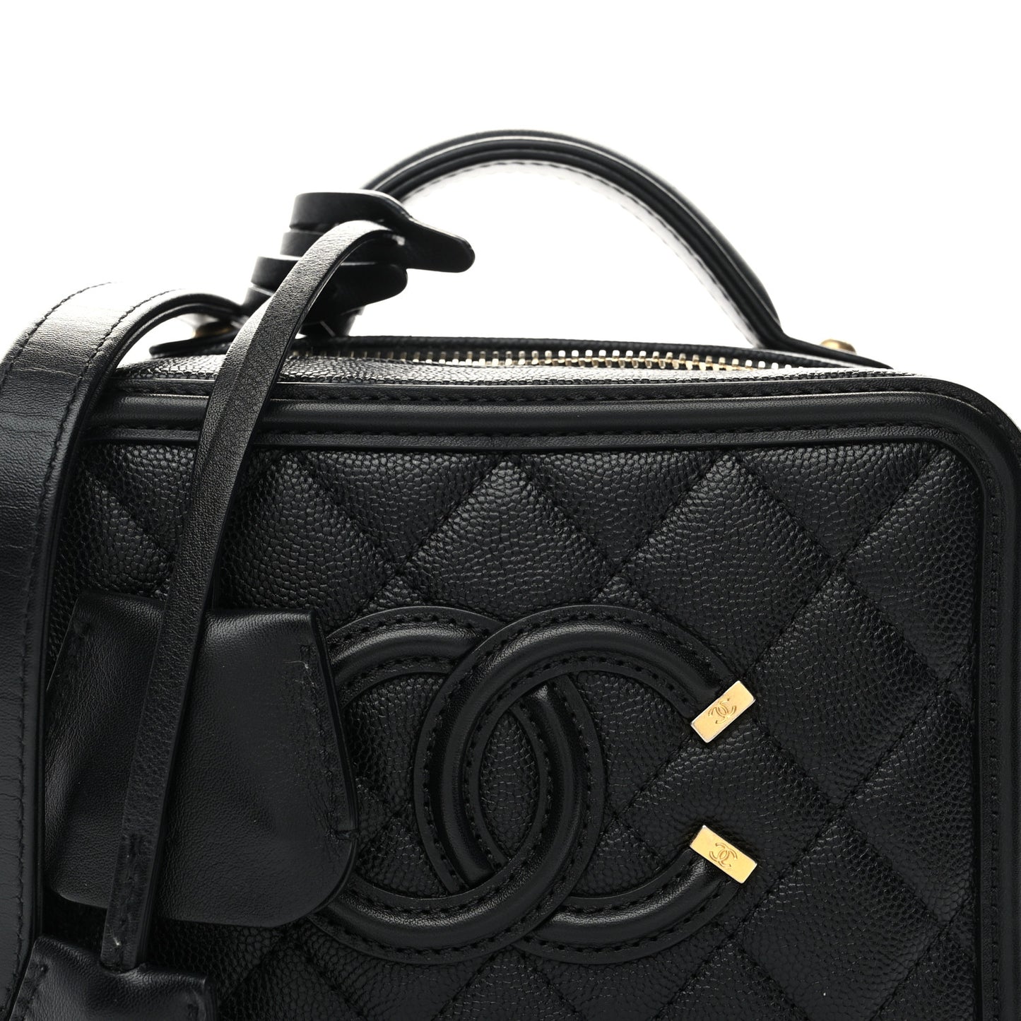 Caviar Quilted Small CC Filigree Vanity Case Black